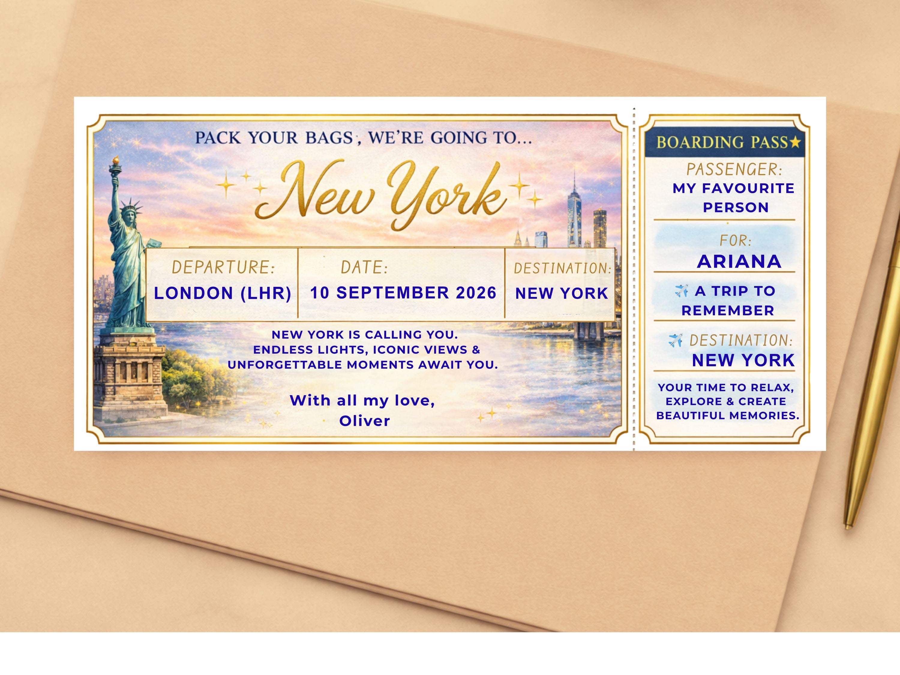 Personalised Luxury Boarding Pass Scratch Card – Custom Any Destination Trip Reveal