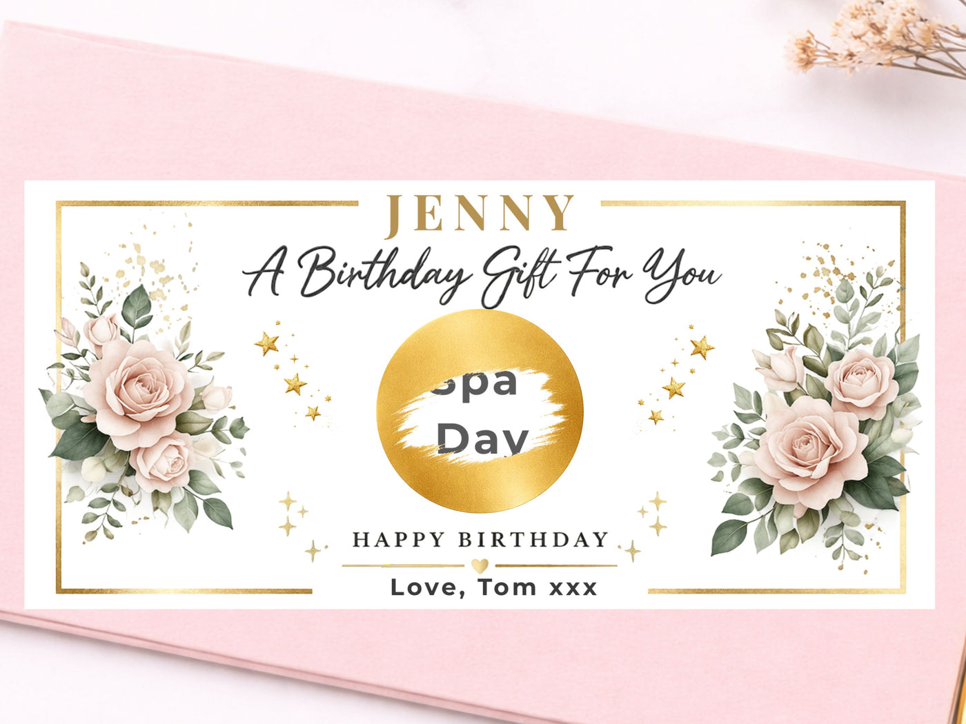 Personalised Watercolor Floral Birthday Scratch Card – Luxury Surprise Reveal for Spa & Experiences
