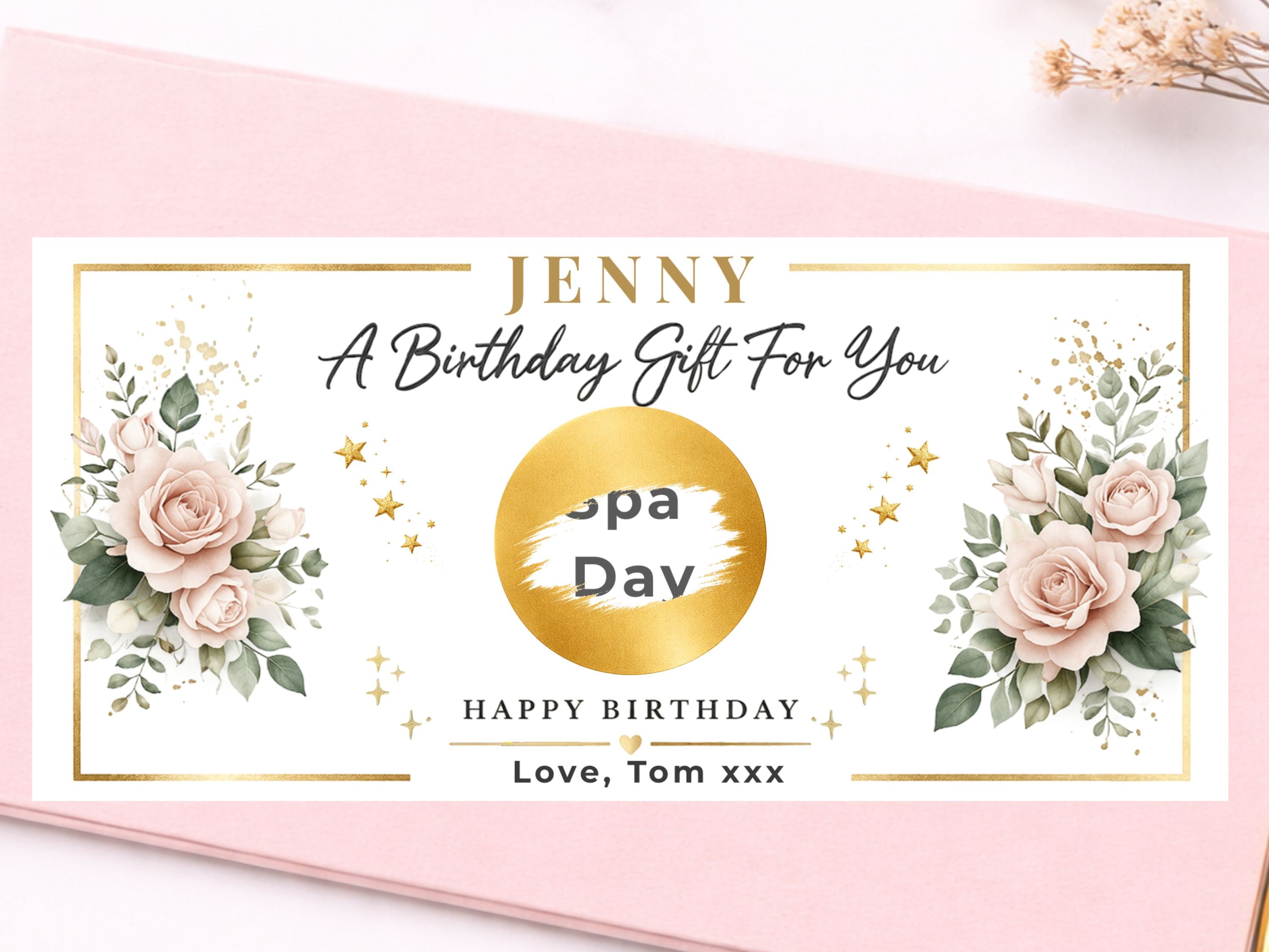 Personalised Watercolor Floral Birthday Scratch Card – Luxury Surprise Reveal for Spa & Experiences