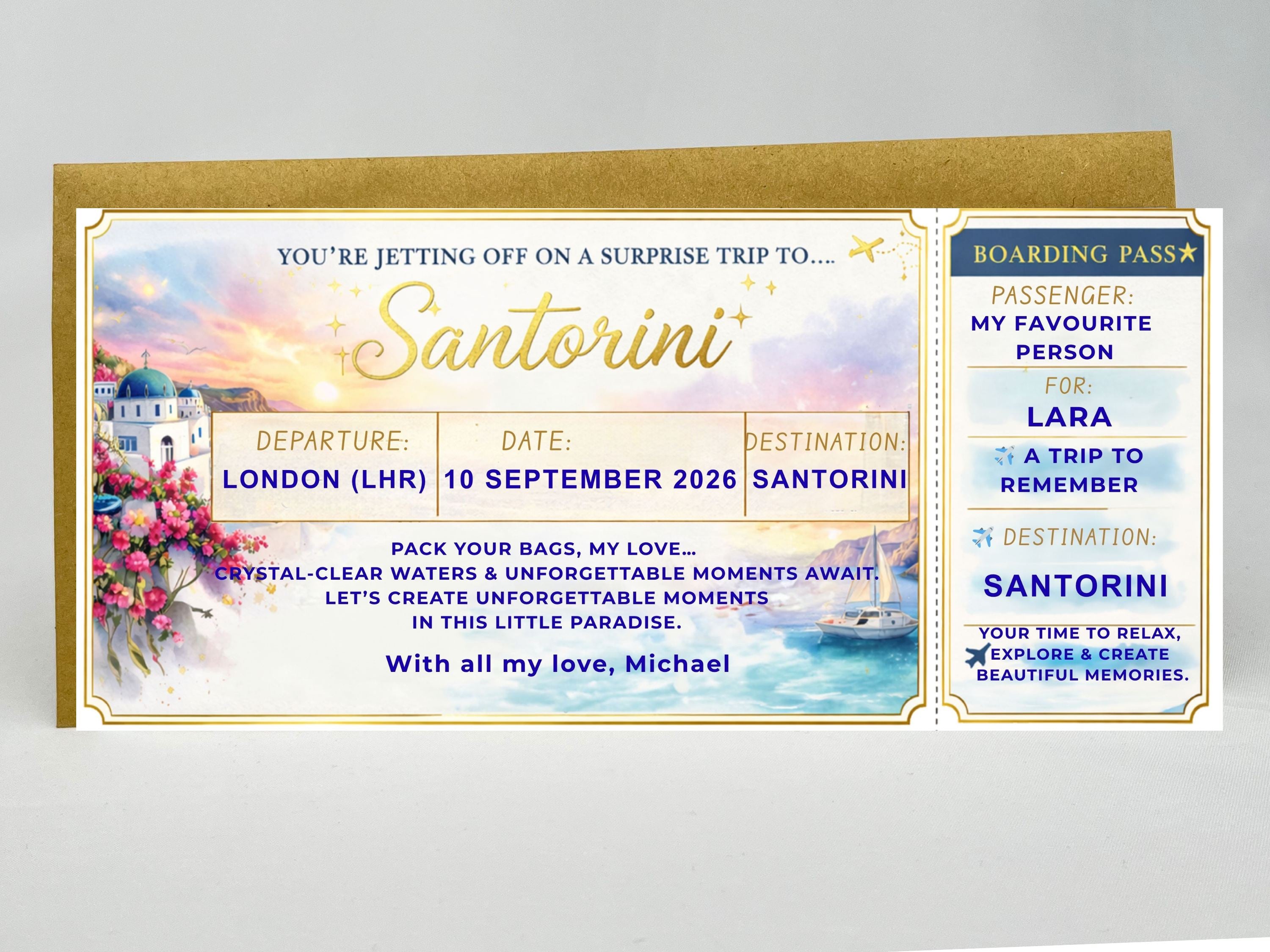 Personalised Luxury Boarding Pass Scratch Card – Custom Any Destination Trip Reveal