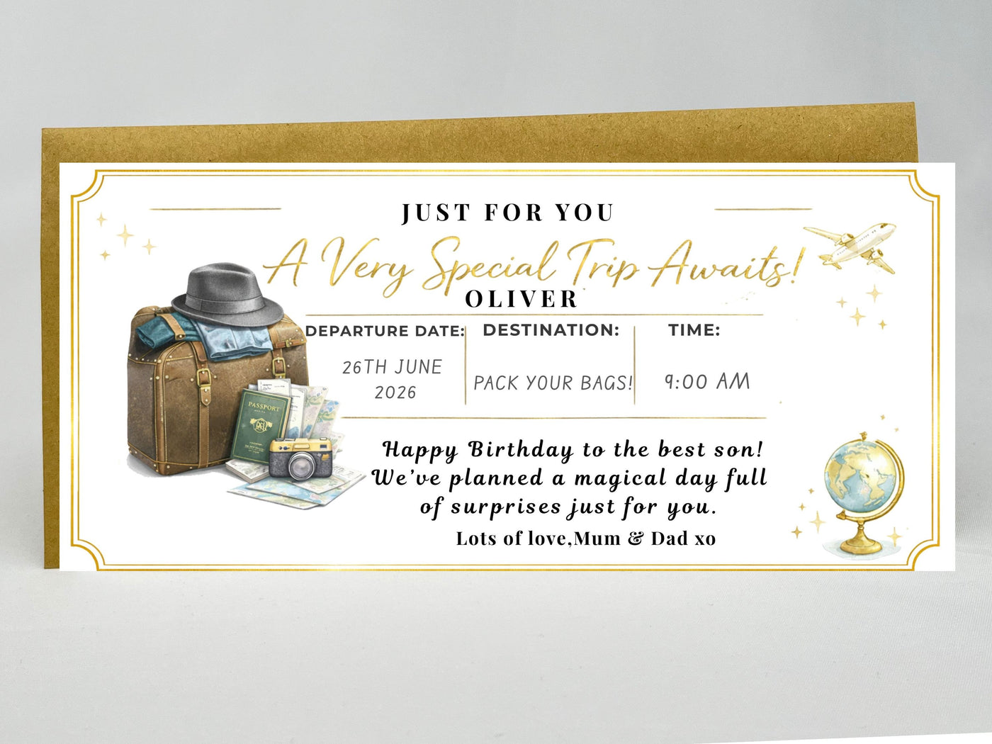 Personalised Vintage Travel Scratch Card – Luxury Holiday & Flight Surprise Reveal