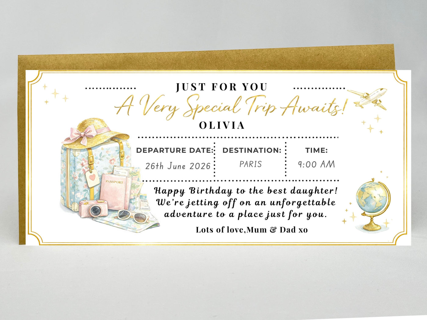 Personalised Luxury Holiday Reveal Card – "A Very Special Trip Awaits" Scratch Ticket