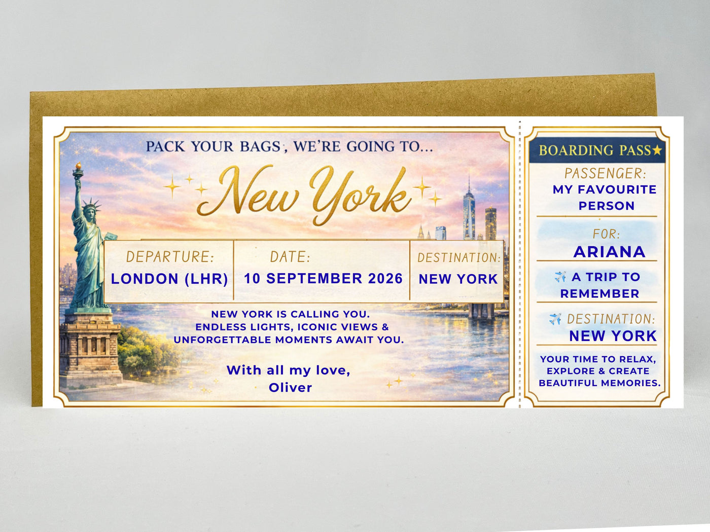 Personalised Luxury Boarding Pass Scratch Card – Custom Any Destination Trip Reveal