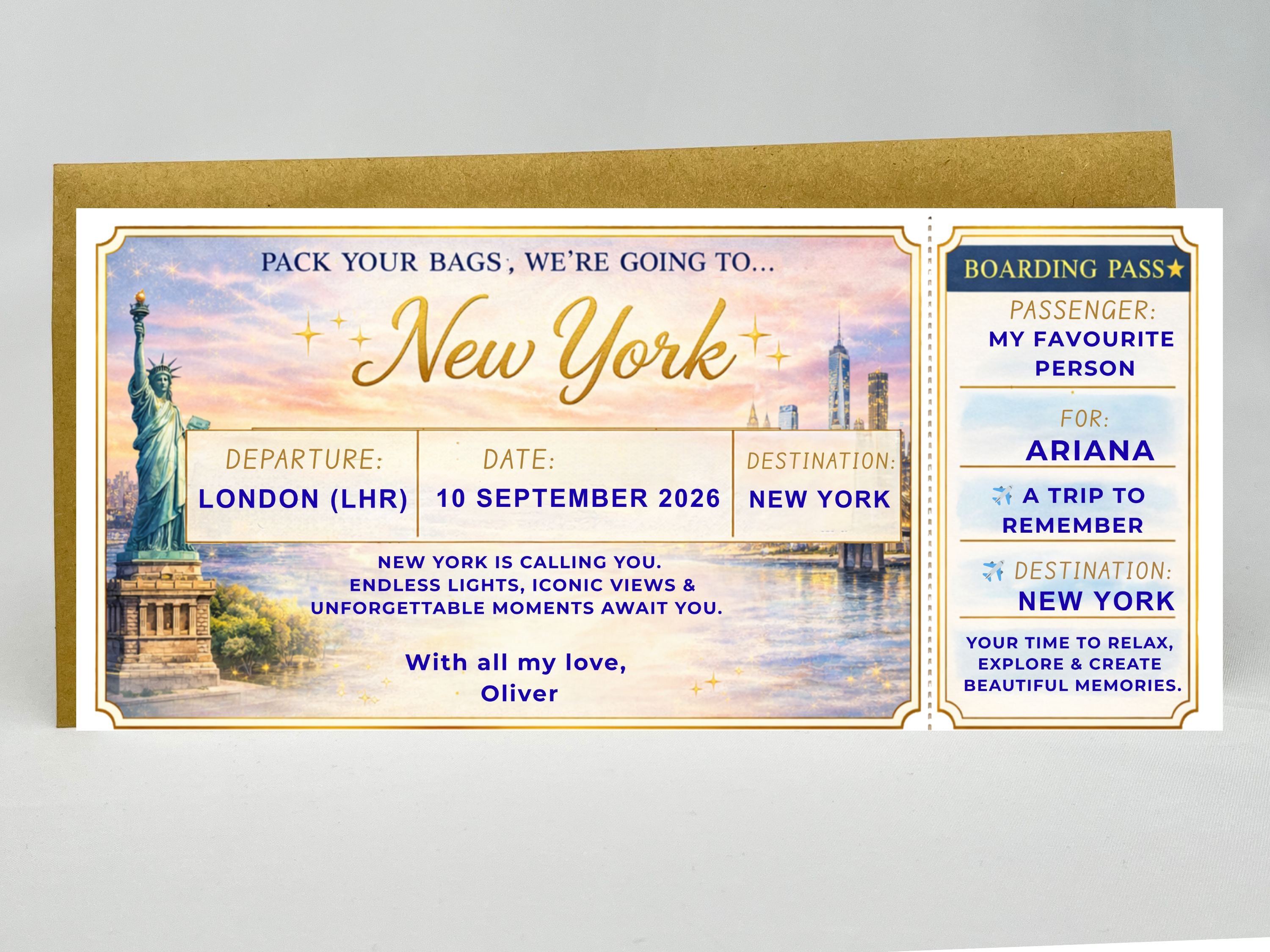 Personalised Luxury Boarding Pass Scratch Card – Custom Any Destination Trip Reveal