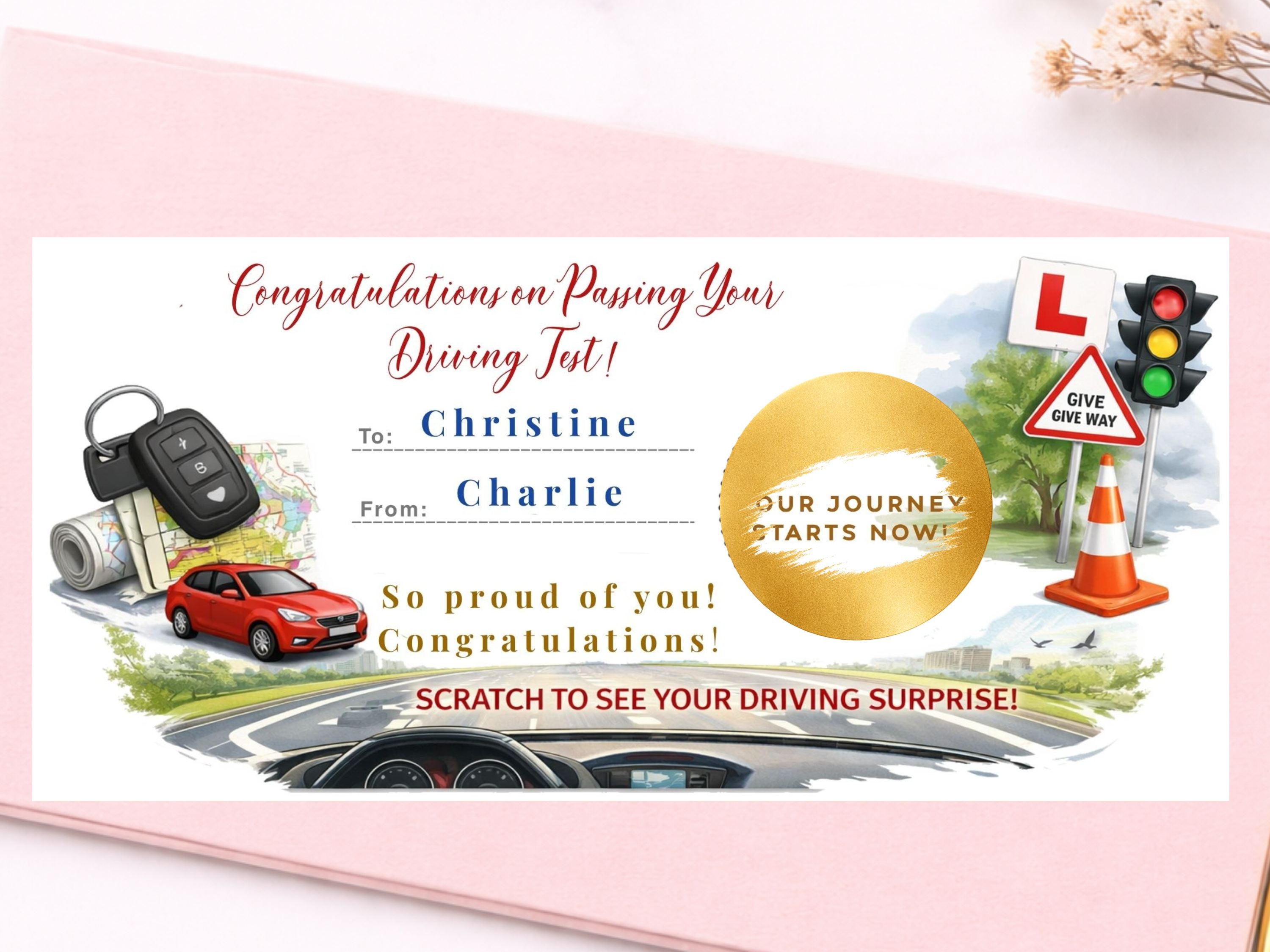 Personalised Driving Test Congratulations Scratch Card – "Your Journey Starts Now" Gift Reveal