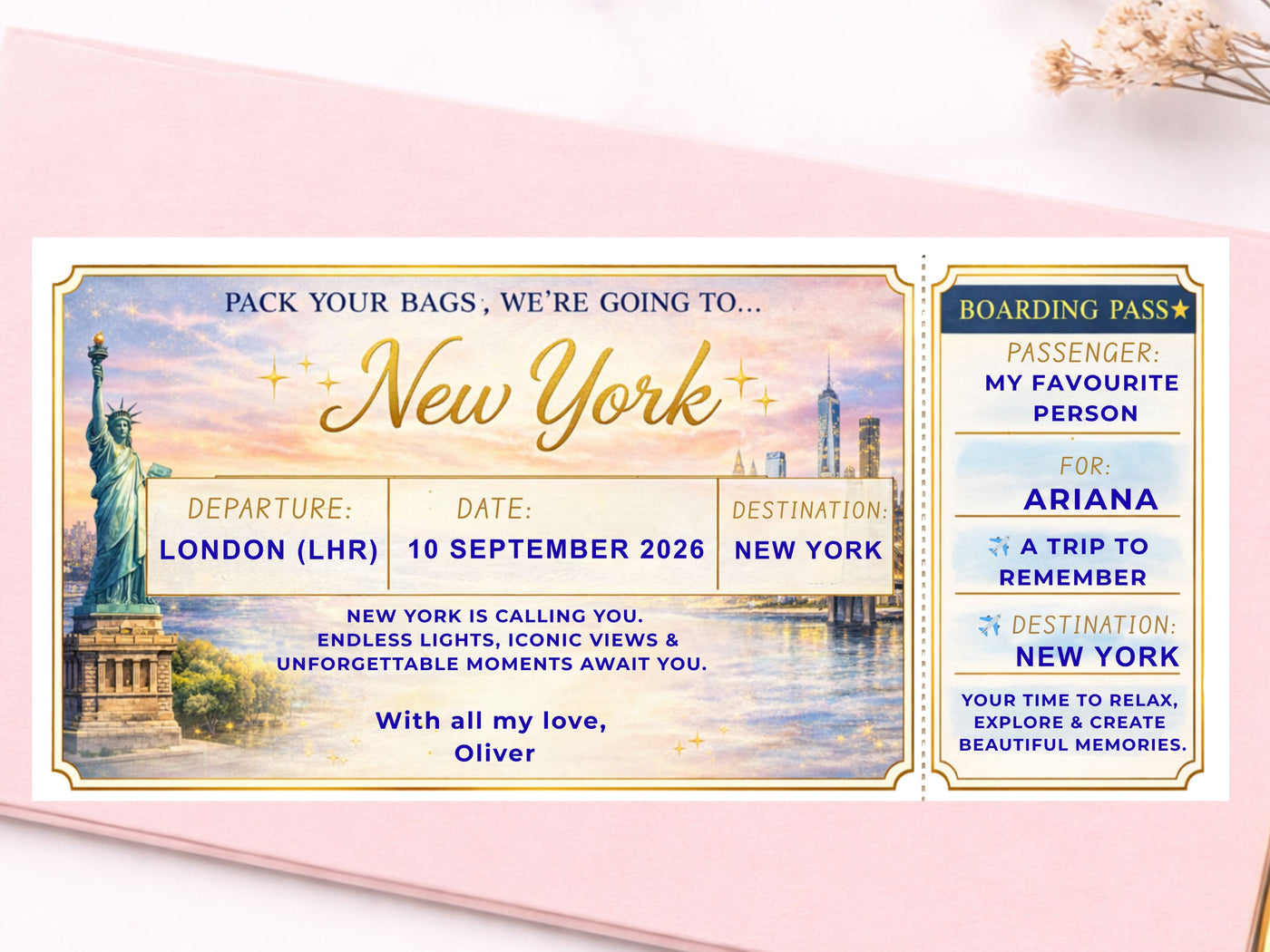 Personalised Luxury Boarding Pass Scratch Card – Custom Any Destination Trip Reveal