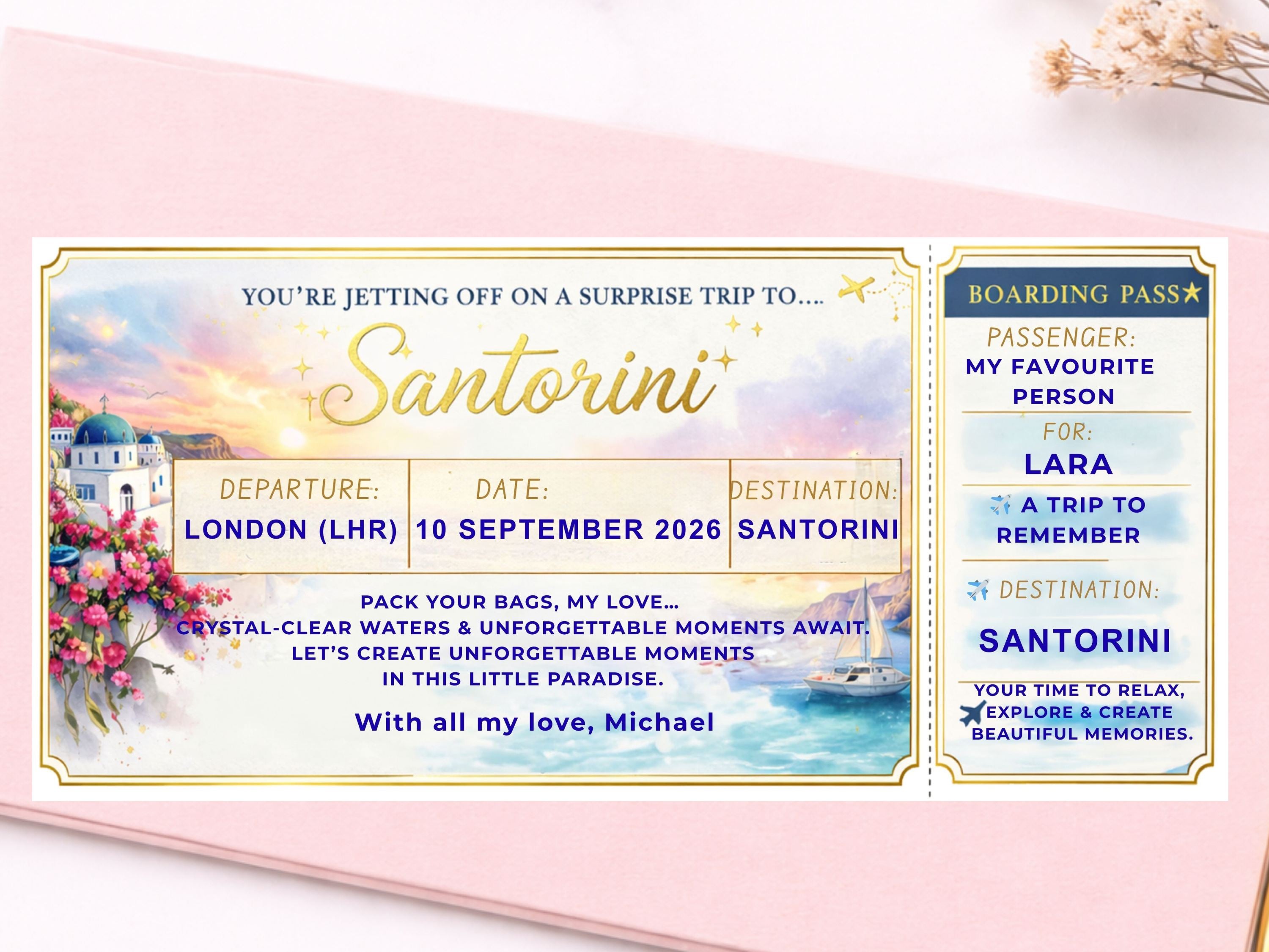 Personalised Luxury Boarding Pass Scratch Card – Custom Any Destination Trip Reveal