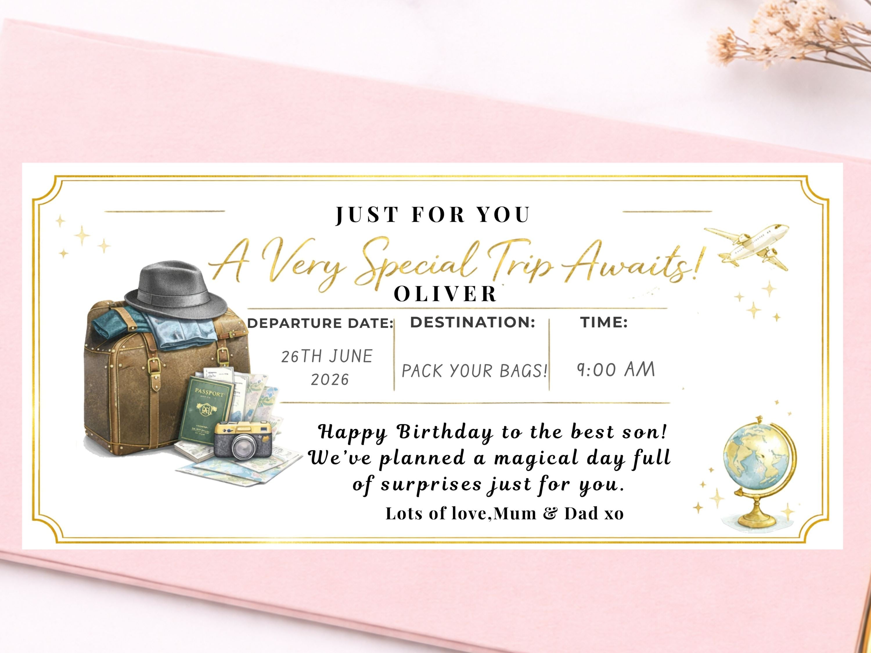 Personalised Vintage Travel Scratch Card – Luxury Holiday & Flight Surprise Reveal