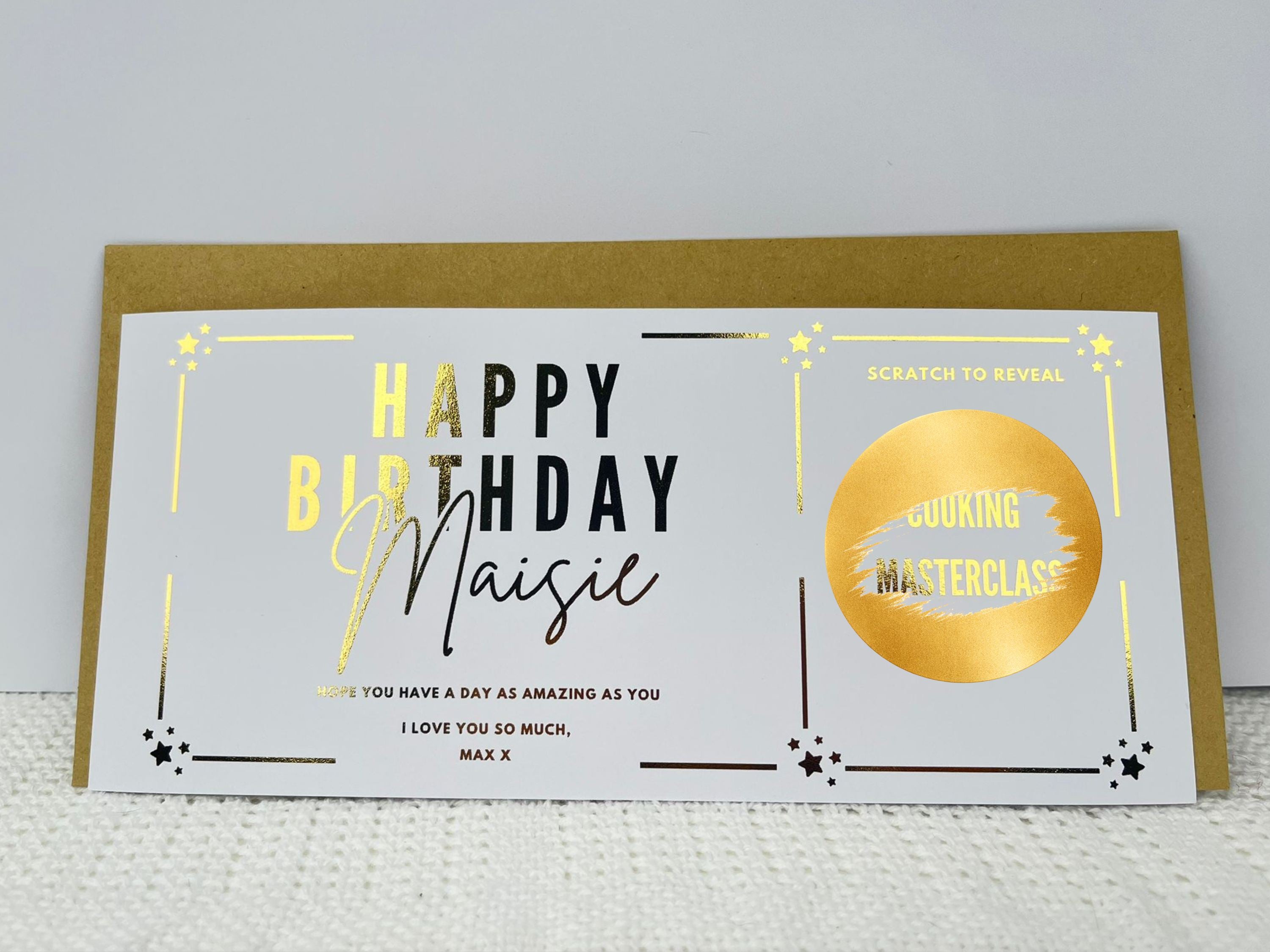 Personalised Gold Foil Scratch-Off Reveal Card for Any Occasion
