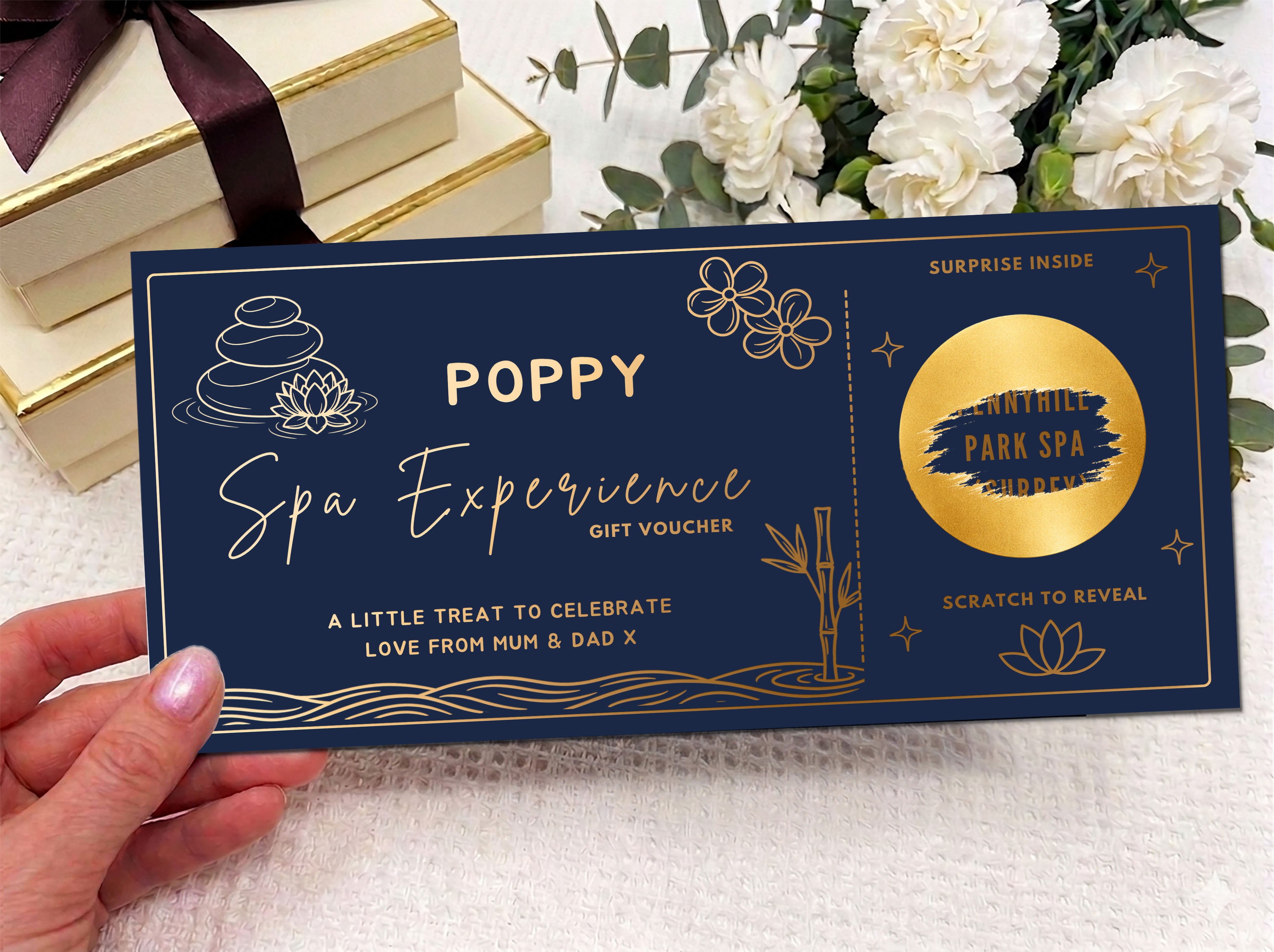 Personalised Spa Experience Scratch Card - Luxury Zen Gift Reveal Voucher