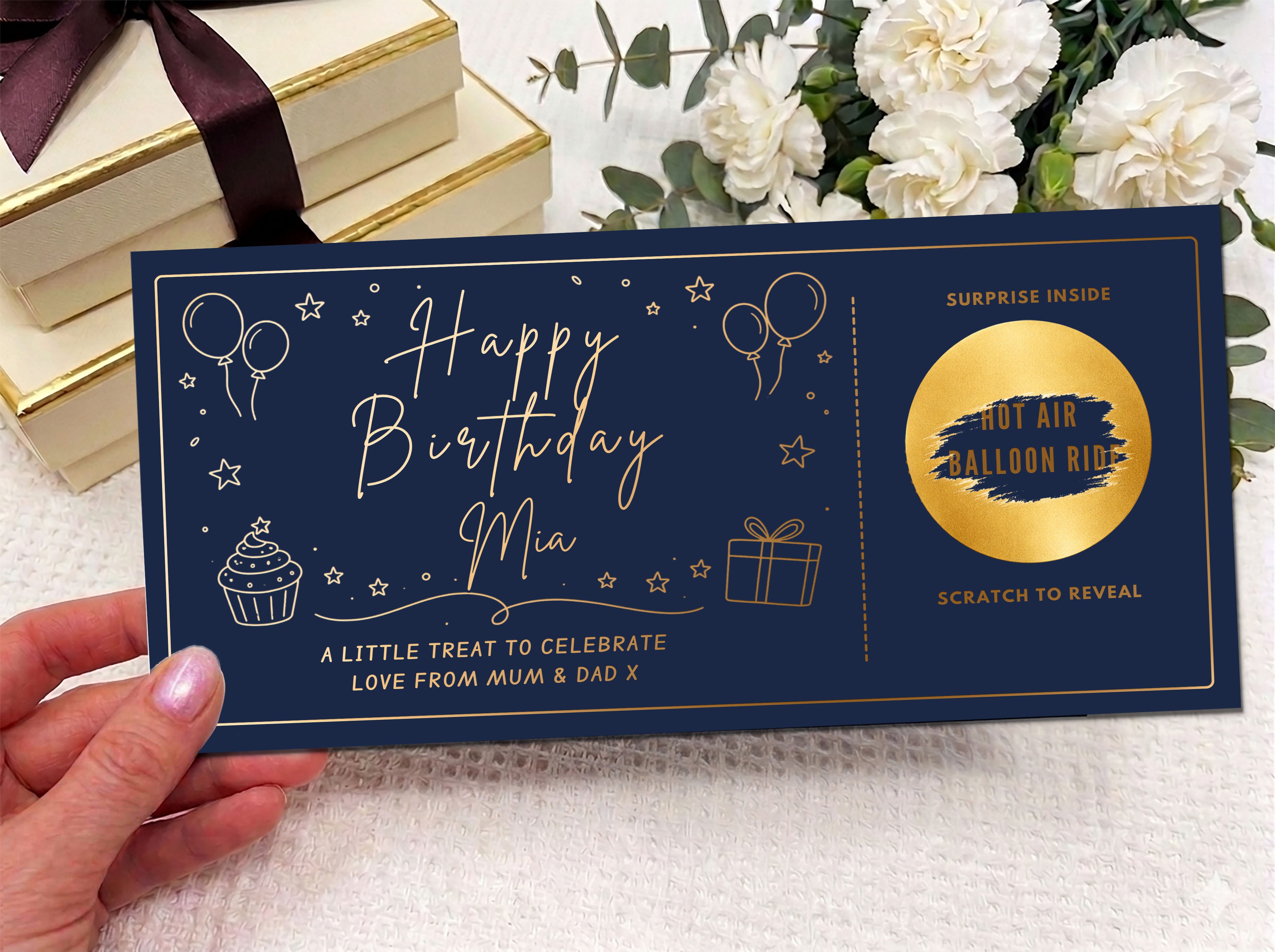 Personalised Birthday Gift Scratch Card - Custom Reveal Voucher in Multiple Colours