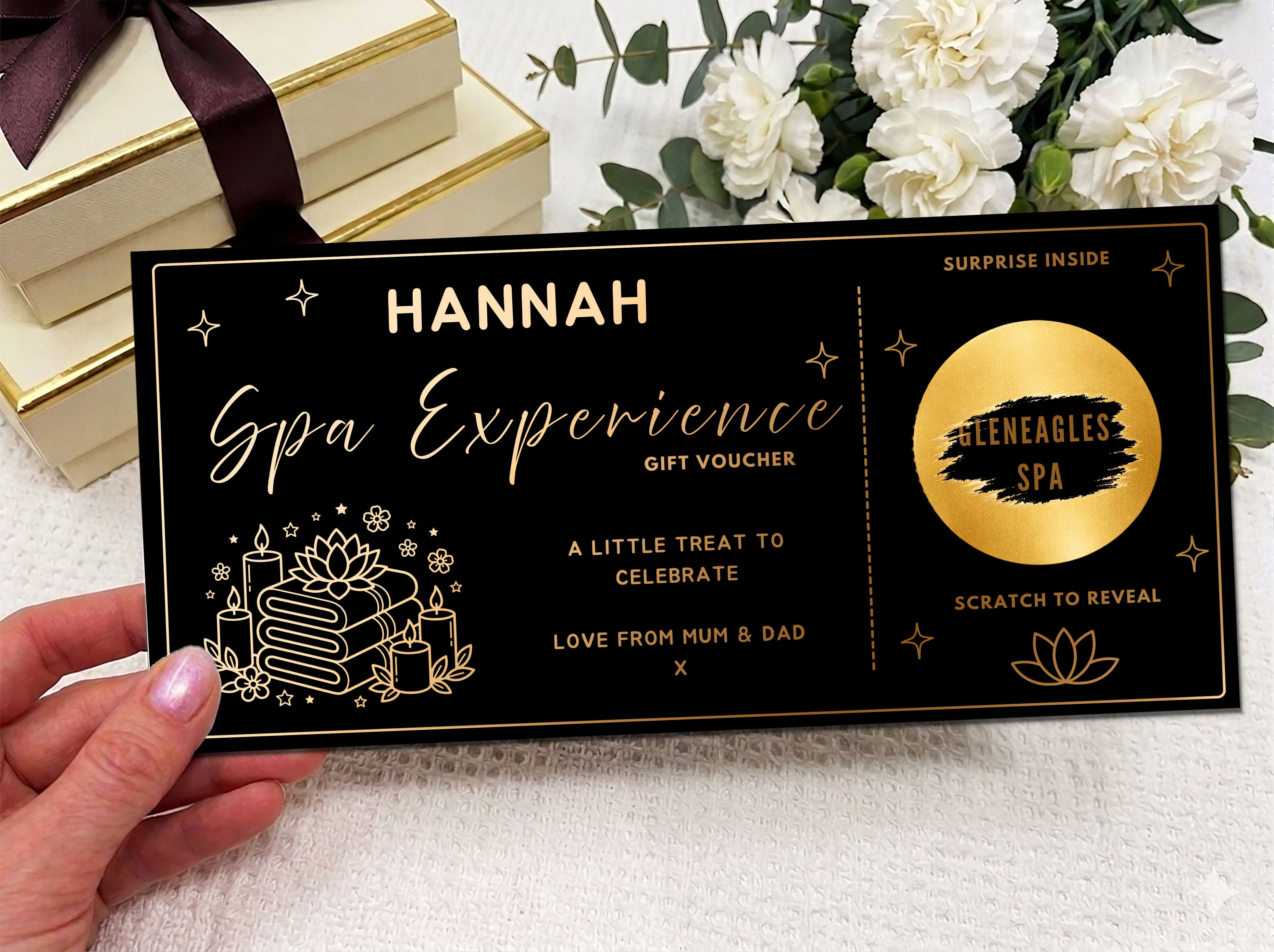 Personalised Luxury Spa Day Scratch Card - Custom Wellness Experience Gift Voucher