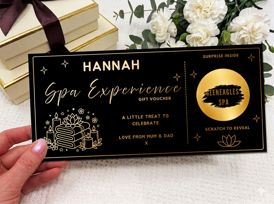 Personalised Luxury Spa Day Scratch Card - Custom Wellness Experience Gift Voucher