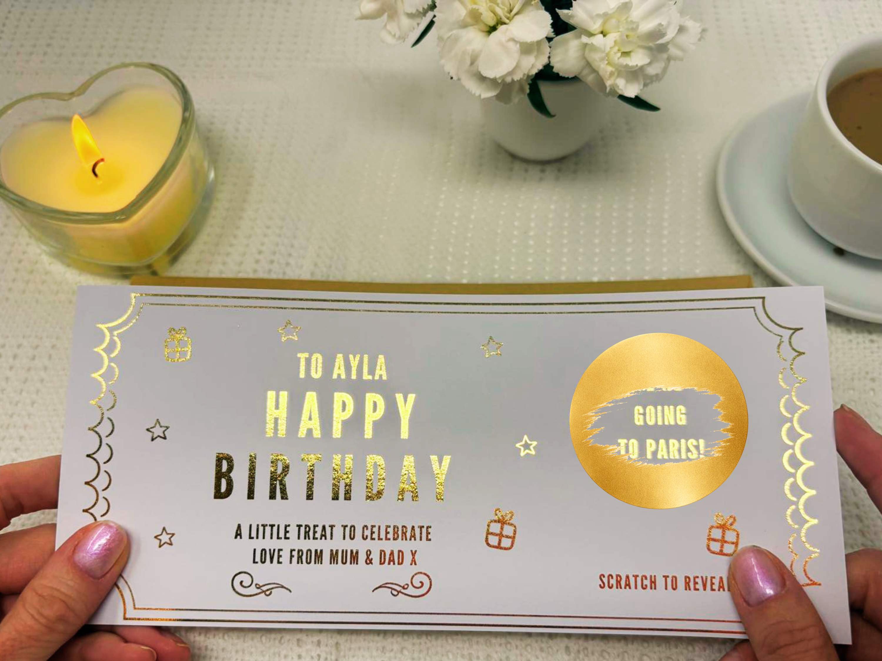Personalised Gold Scratch Card Voucher, Gift Scratch Voucher