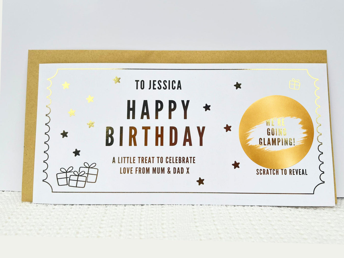 Golden Birthday Scratch Card Voucher, Personalised Surprise Gift Ticket