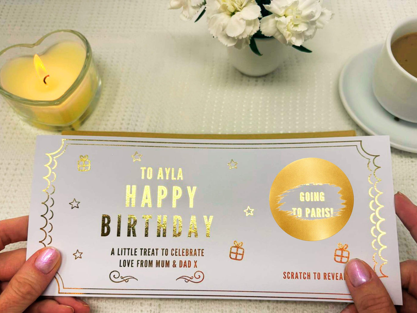 Personalised Gold Scratch Card Voucher, Gift Scratch Voucher