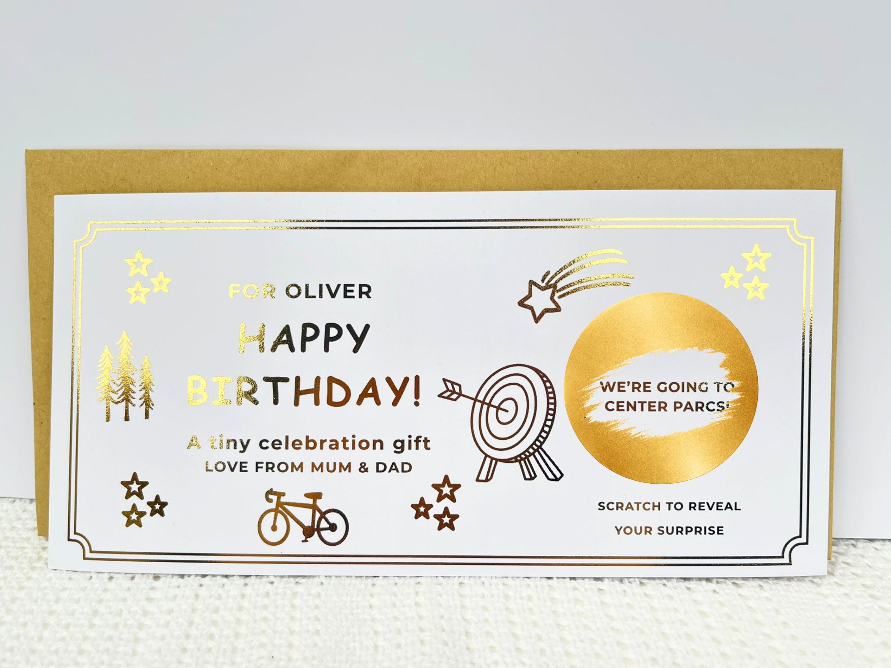 Luxury Personalised Scratch Off Birthday Card | Custom Gold Foil Surprise Reveal Voucher | Elegant Gift Experience Ticket