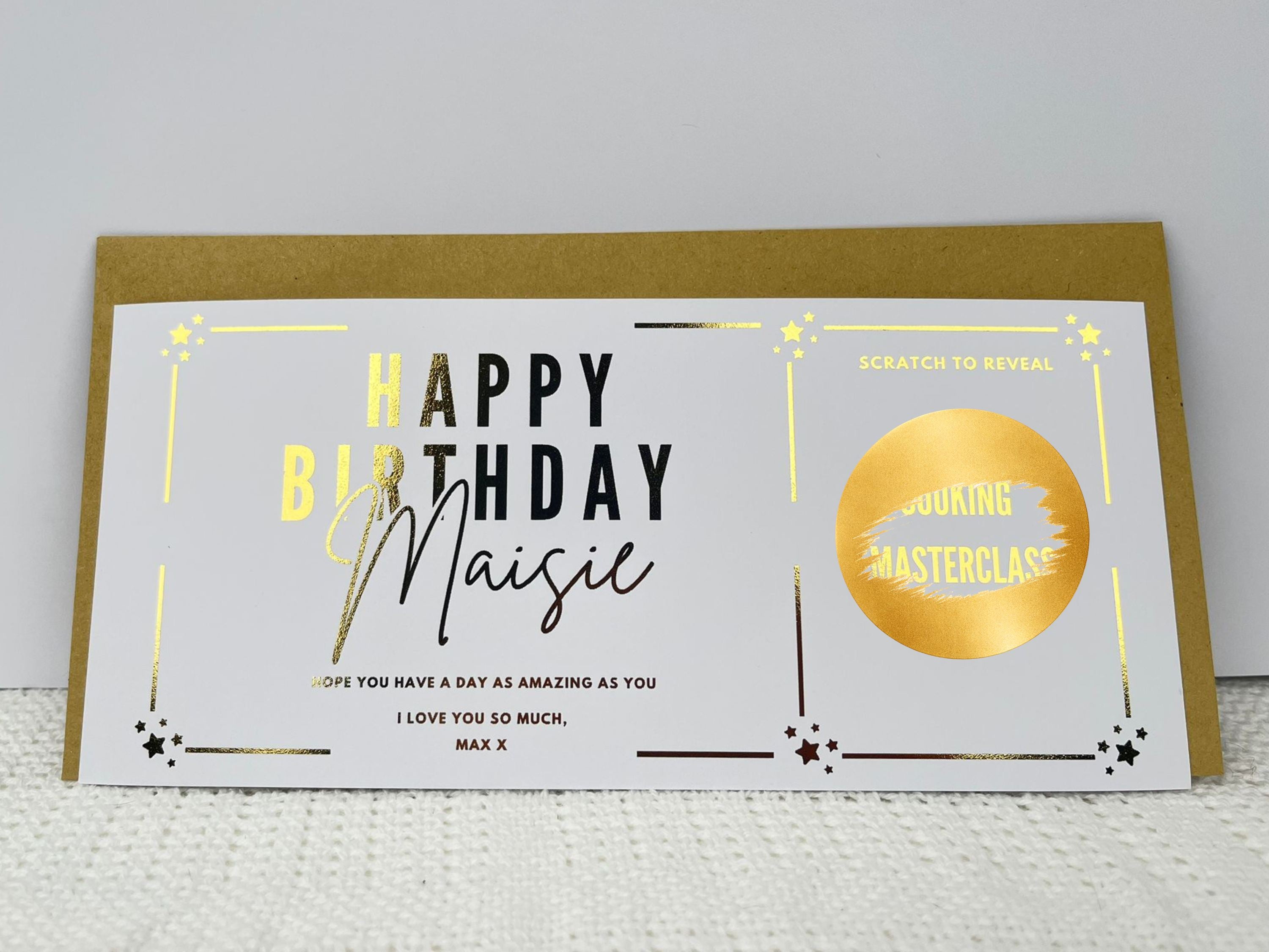 Personalised Gold Foil Scratch-Off Reveal Card for Any Occasion