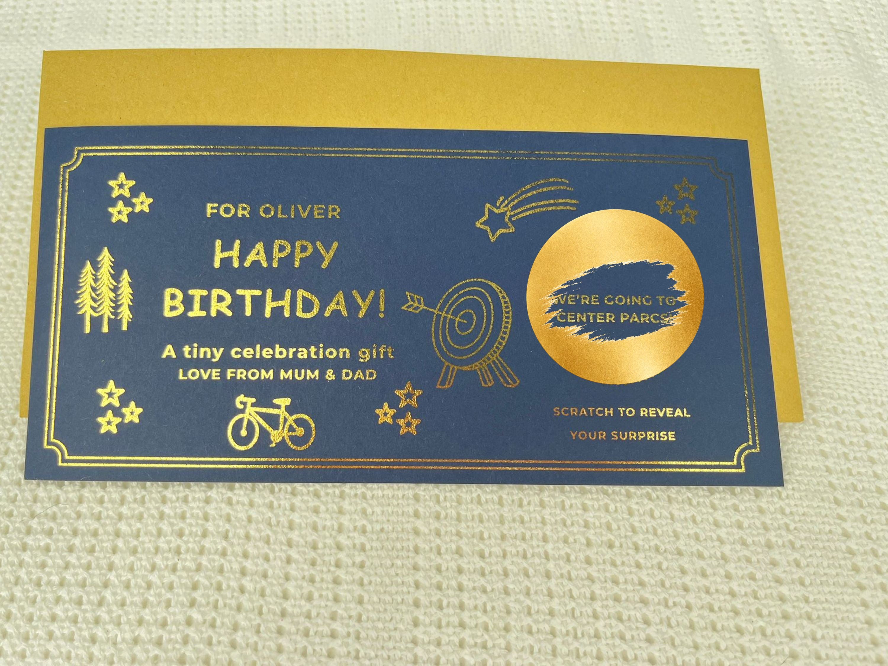 Luxury Personalised Scratch Off Birthday Card | Custom Gold Foil Surprise Reveal Voucher | Elegant Gift Experience Ticket