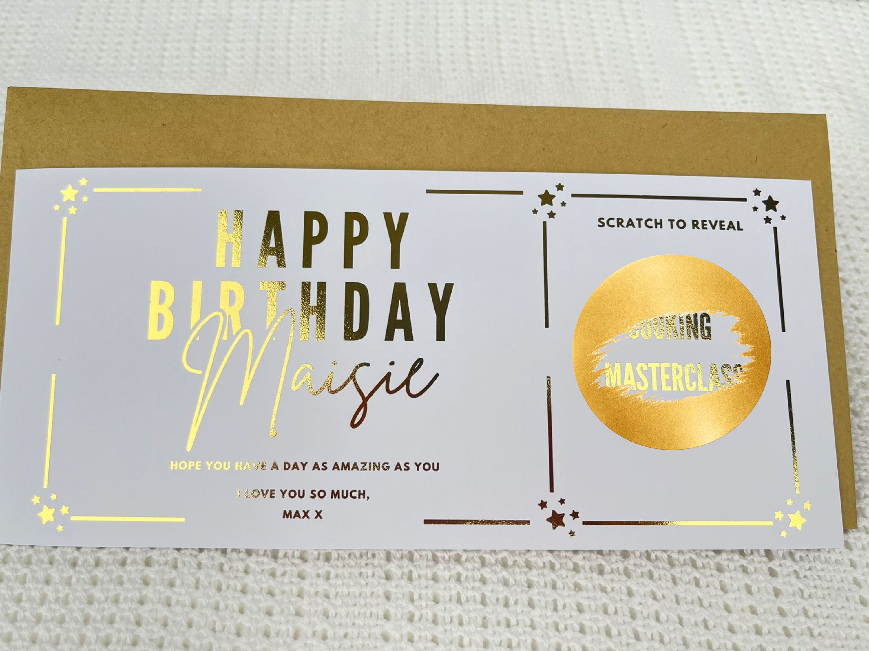 Personalised Gold Foil Scratch-Off Reveal Card for Any Occasion