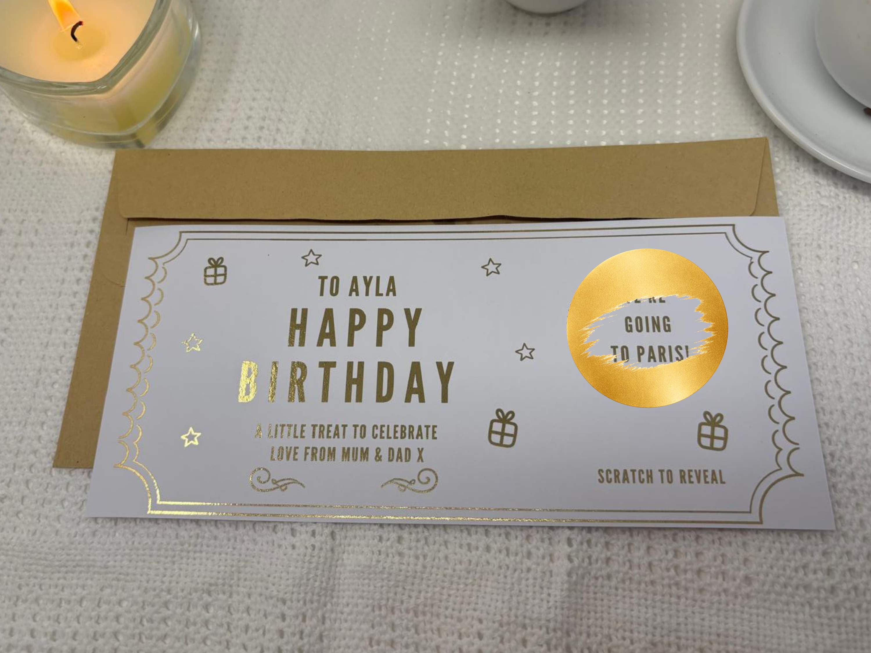 Personalised Gold Scratch Card Voucher, Gift Scratch Voucher