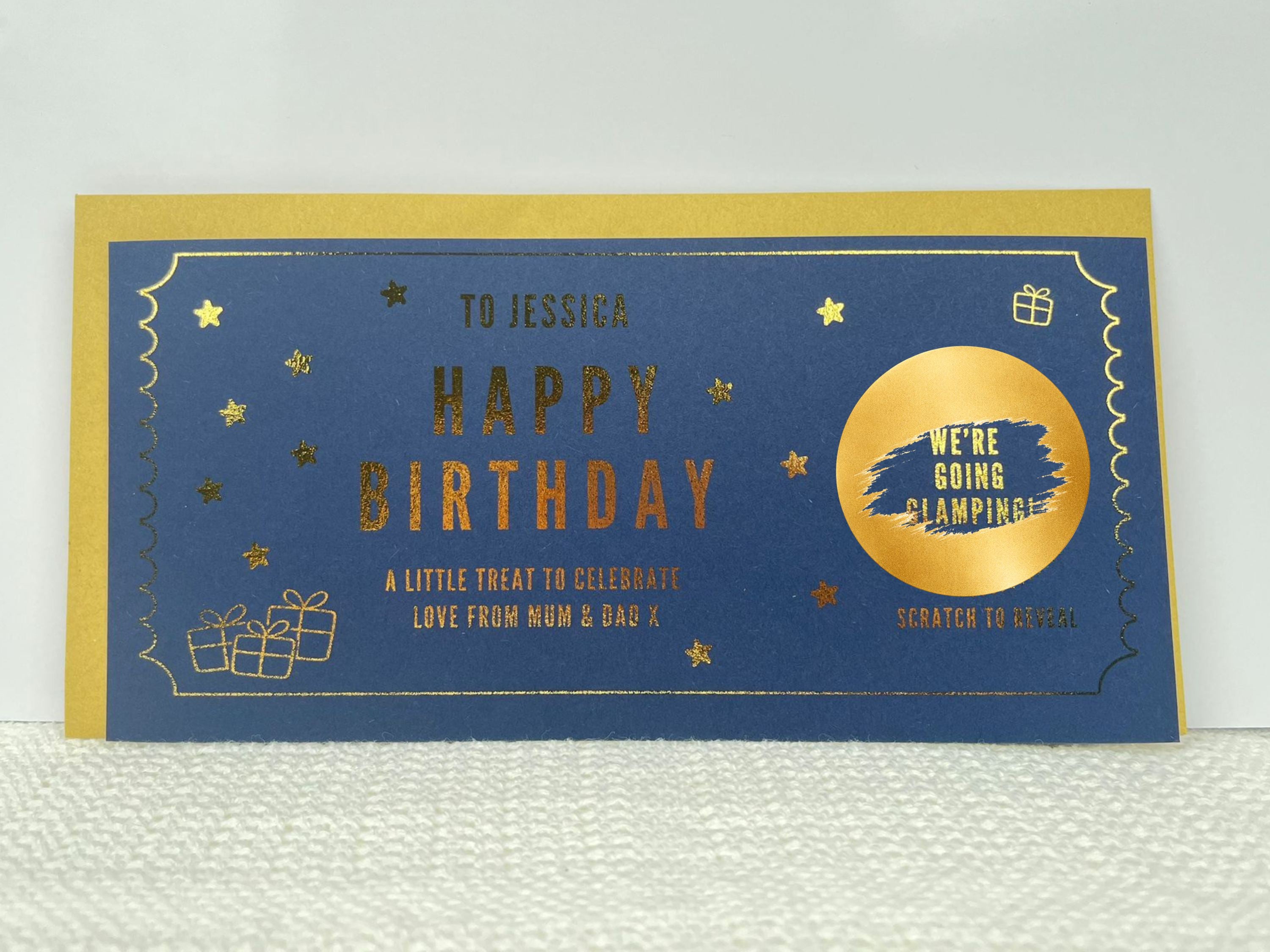 Golden Birthday Scratch Card Voucher, Personalised Surprise Gift Ticket