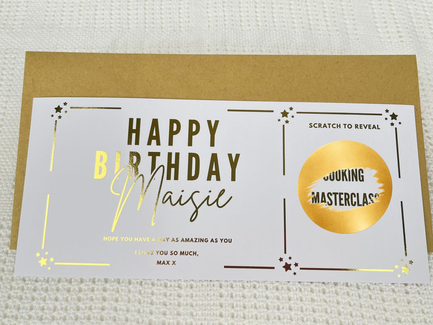Personalised Gold Foil Scratch-Off Reveal Card for Any Occasion