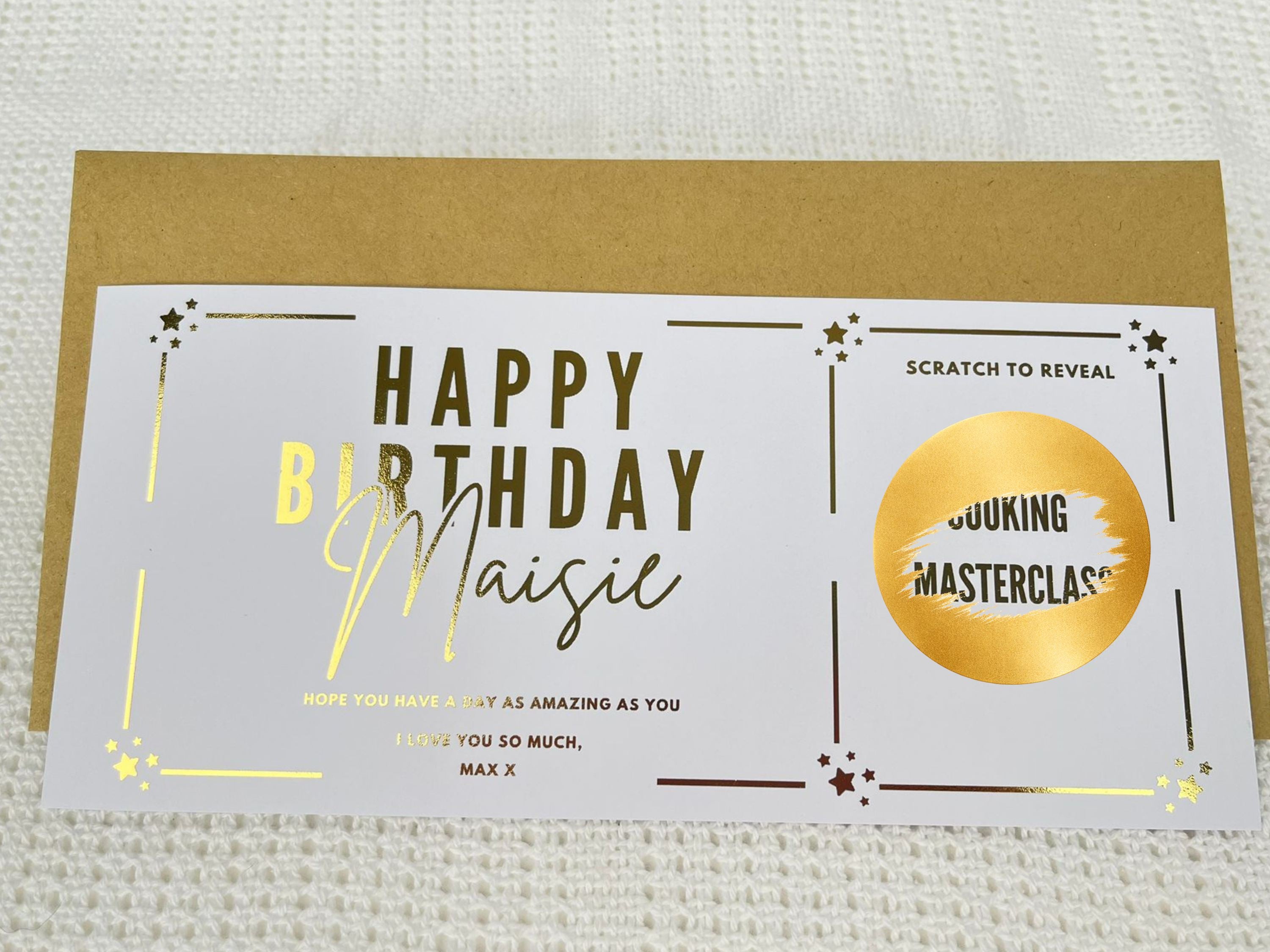 Personalised Gold Foil Scratch-Off Reveal Card for Any Occasion