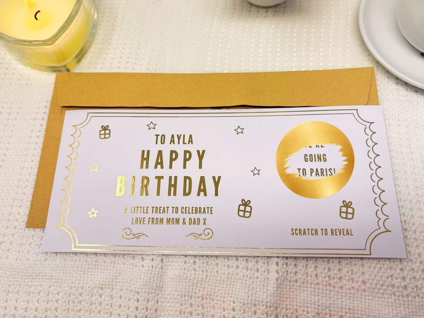 Personalised Gold Scratch Card Voucher, Gift Scratch Voucher