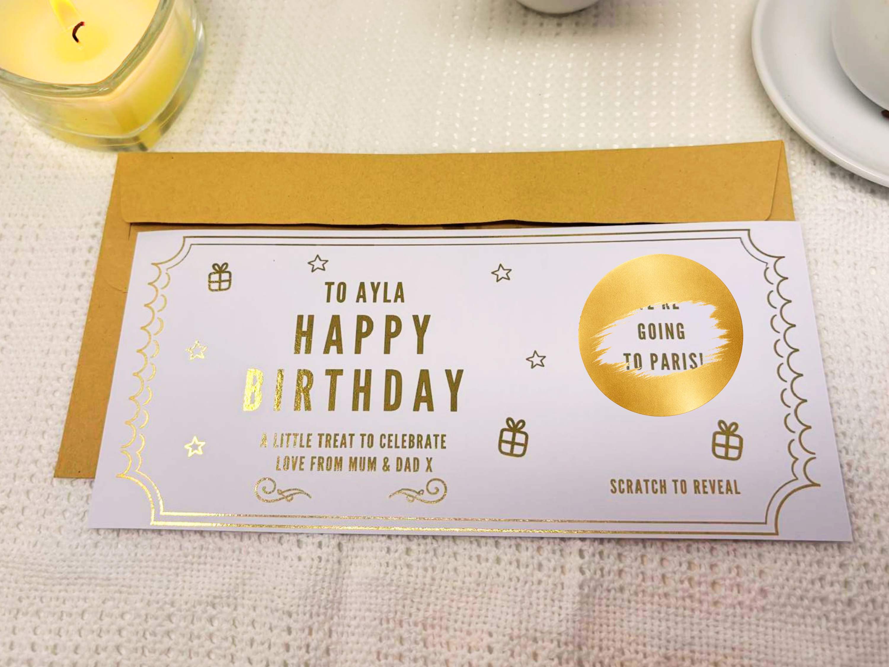 Personalised Gold Scratch Card Voucher, Gift Scratch Voucher