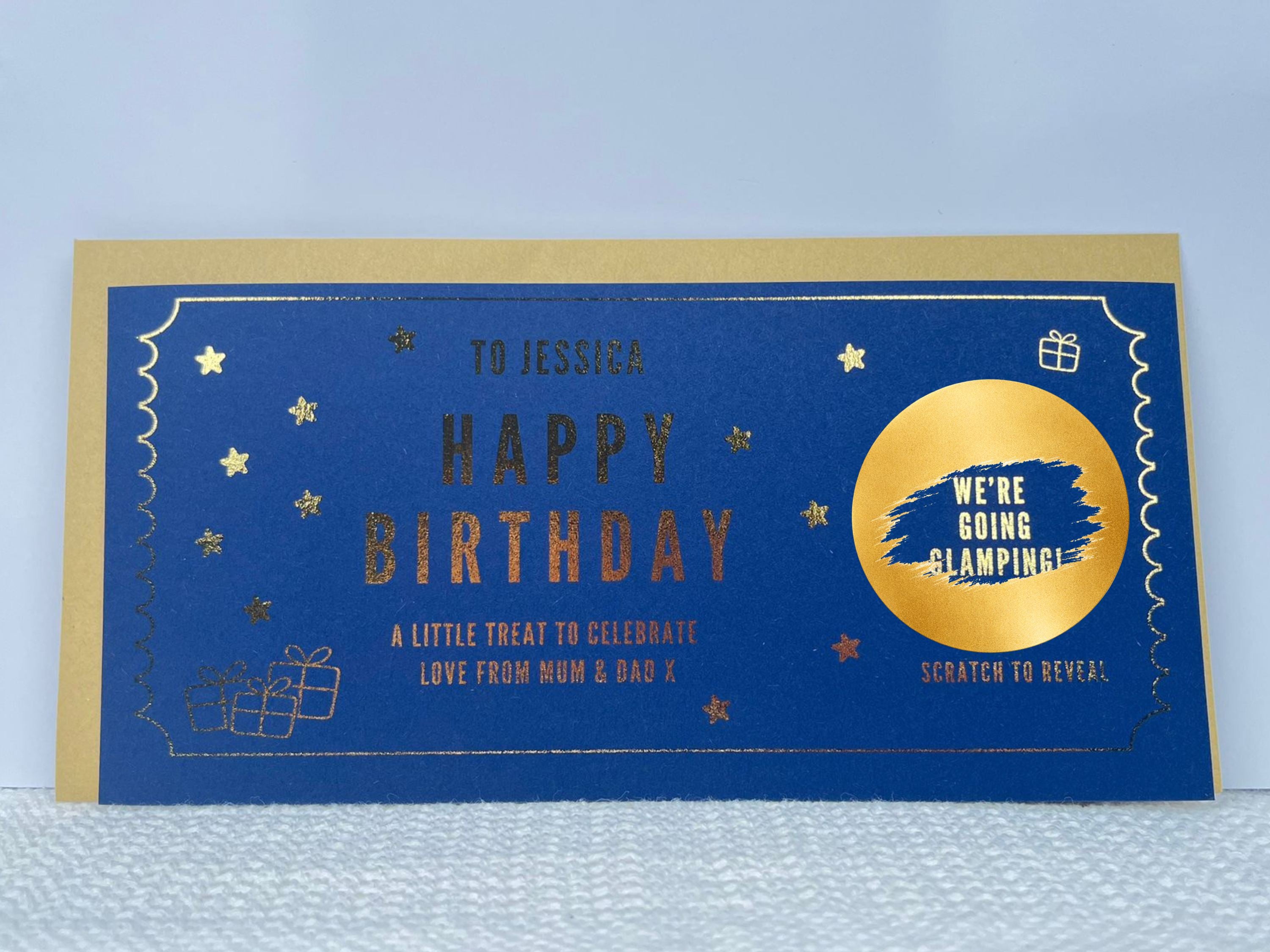 Golden Birthday Scratch Card Voucher, Personalised Surprise Gift Ticket