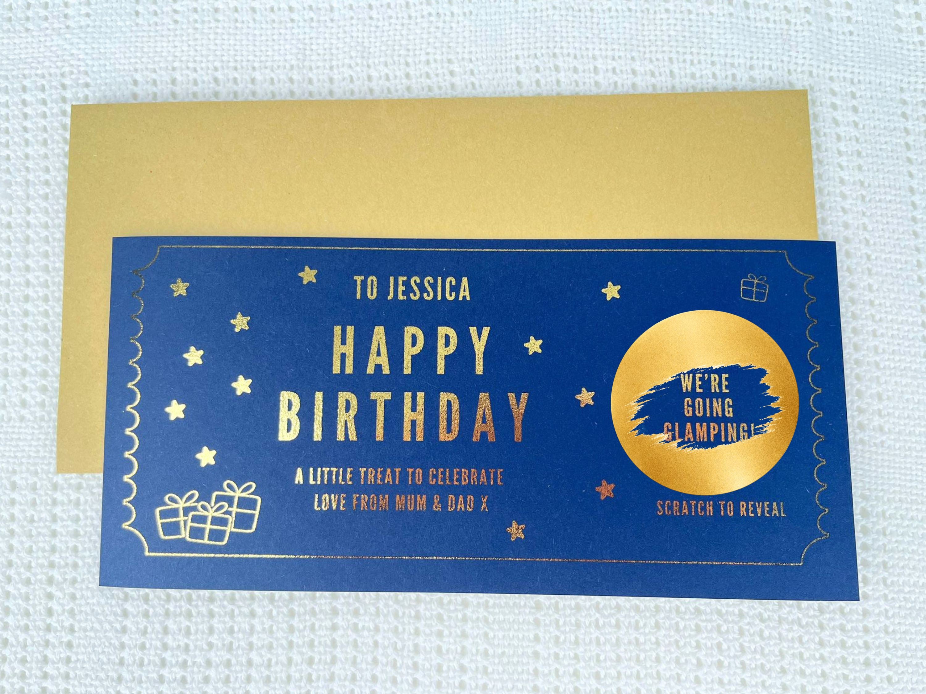 Golden Birthday Scratch Card Voucher, Personalised Surprise Gift Ticket