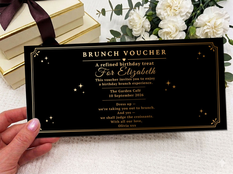 Personalised Birthday Brunch Voucher Card – Luxury Printed Gift Card