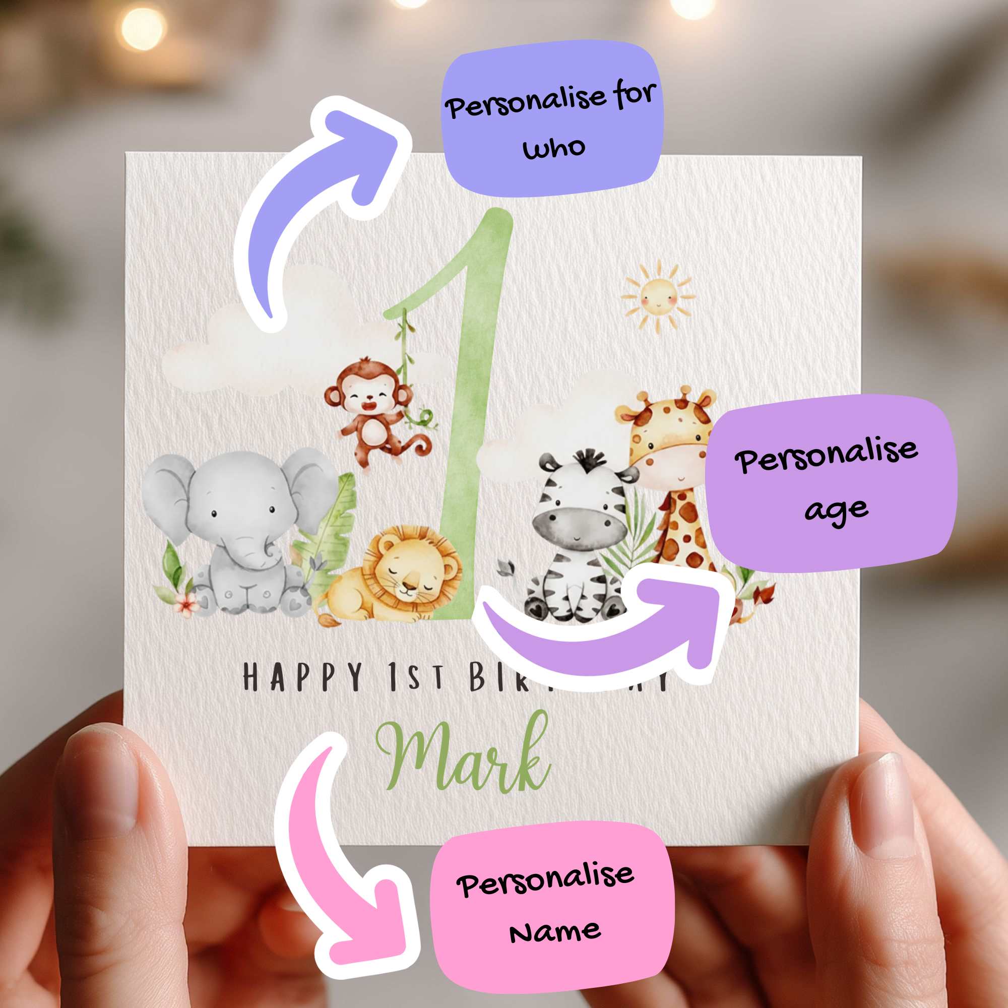 Personalised 2nd Birthday Card - Cute Animal TWO Design
