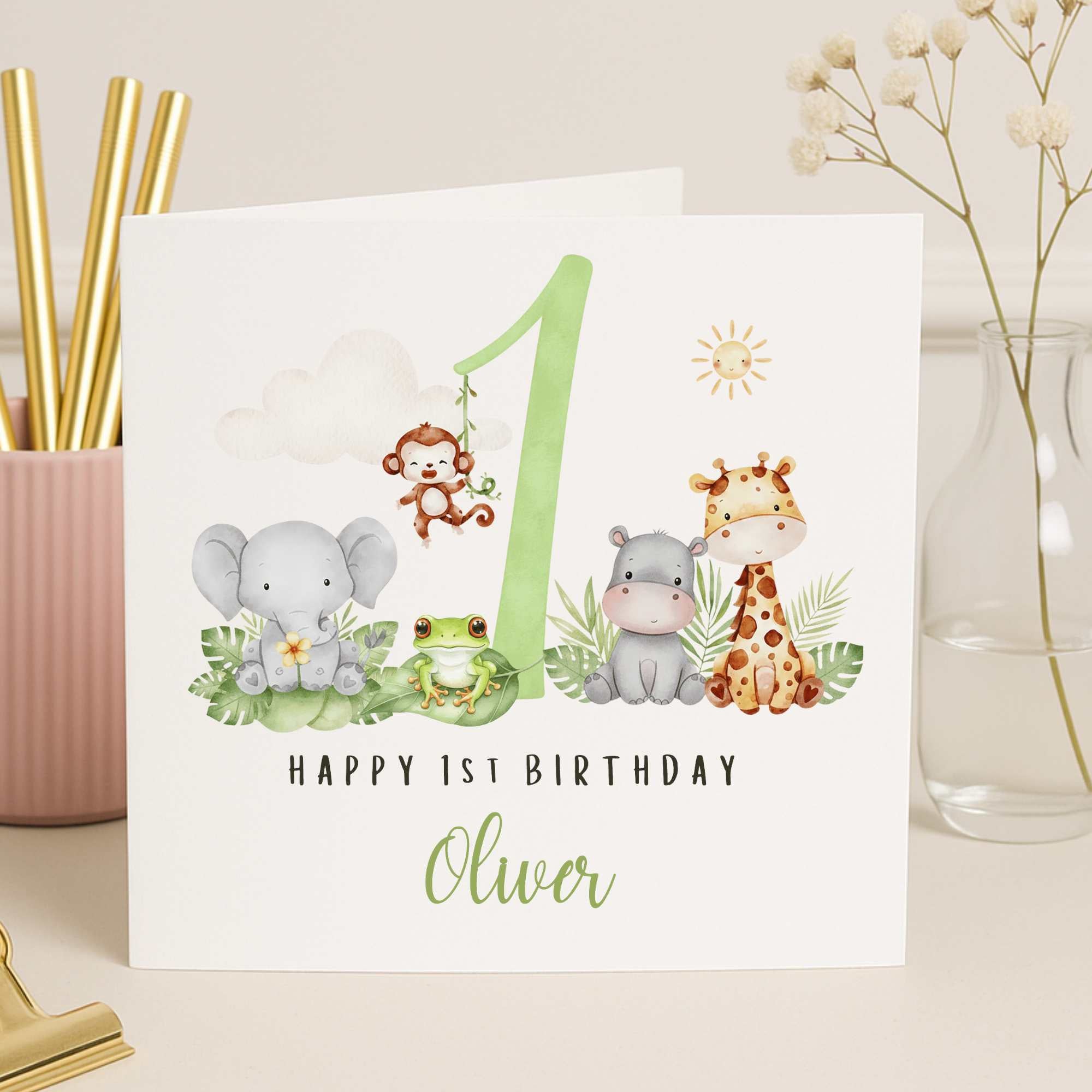 Personalised Jungle Safari Birthday Card for Ages 1–9