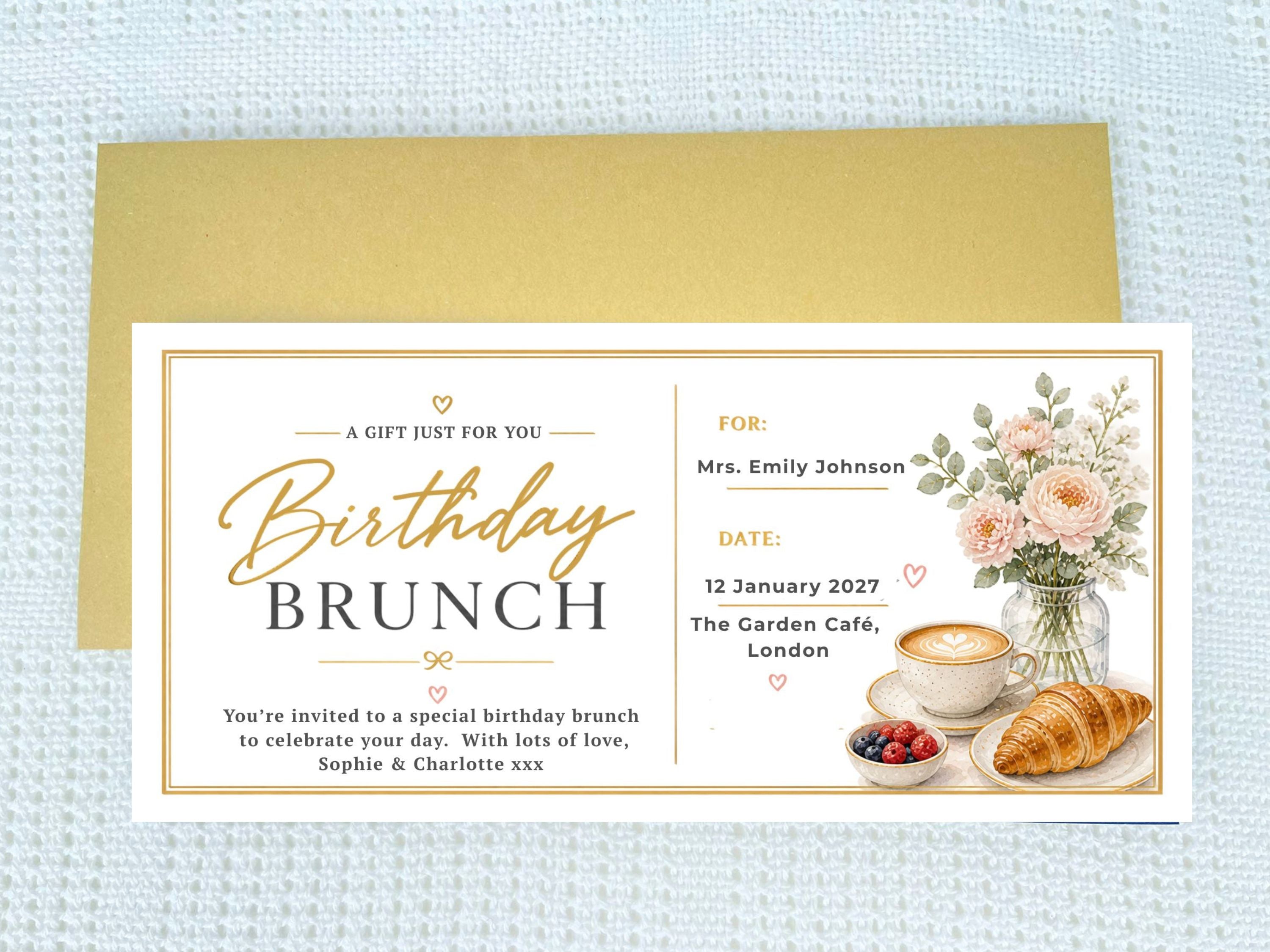 Personalised Birthday Brunch Card – Café Style Floral Coffee Invitation