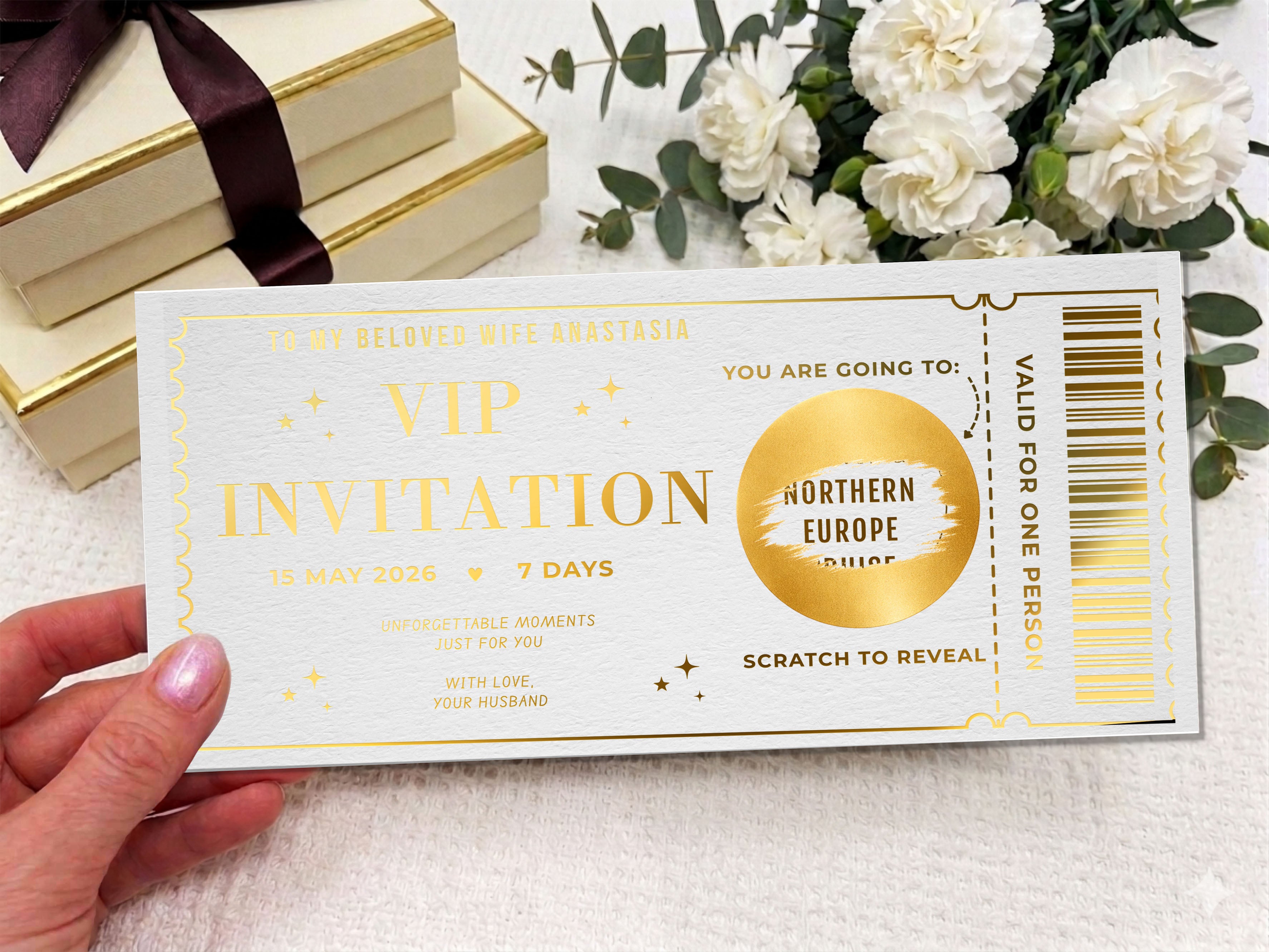 Personalised VIP Experience Scratch Card - Luxury Ticket Stub Surprise Reveal Voucher