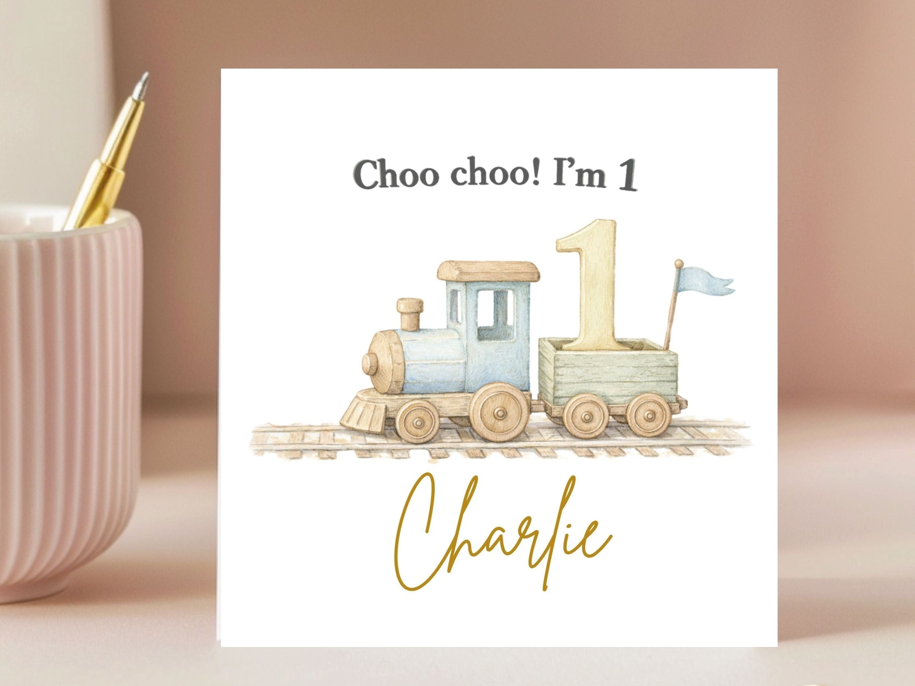 Personalised 1st Birthday Card Boy Train Theme, Custom Name Baby Card, Choo Choo First Birthday Card UK
