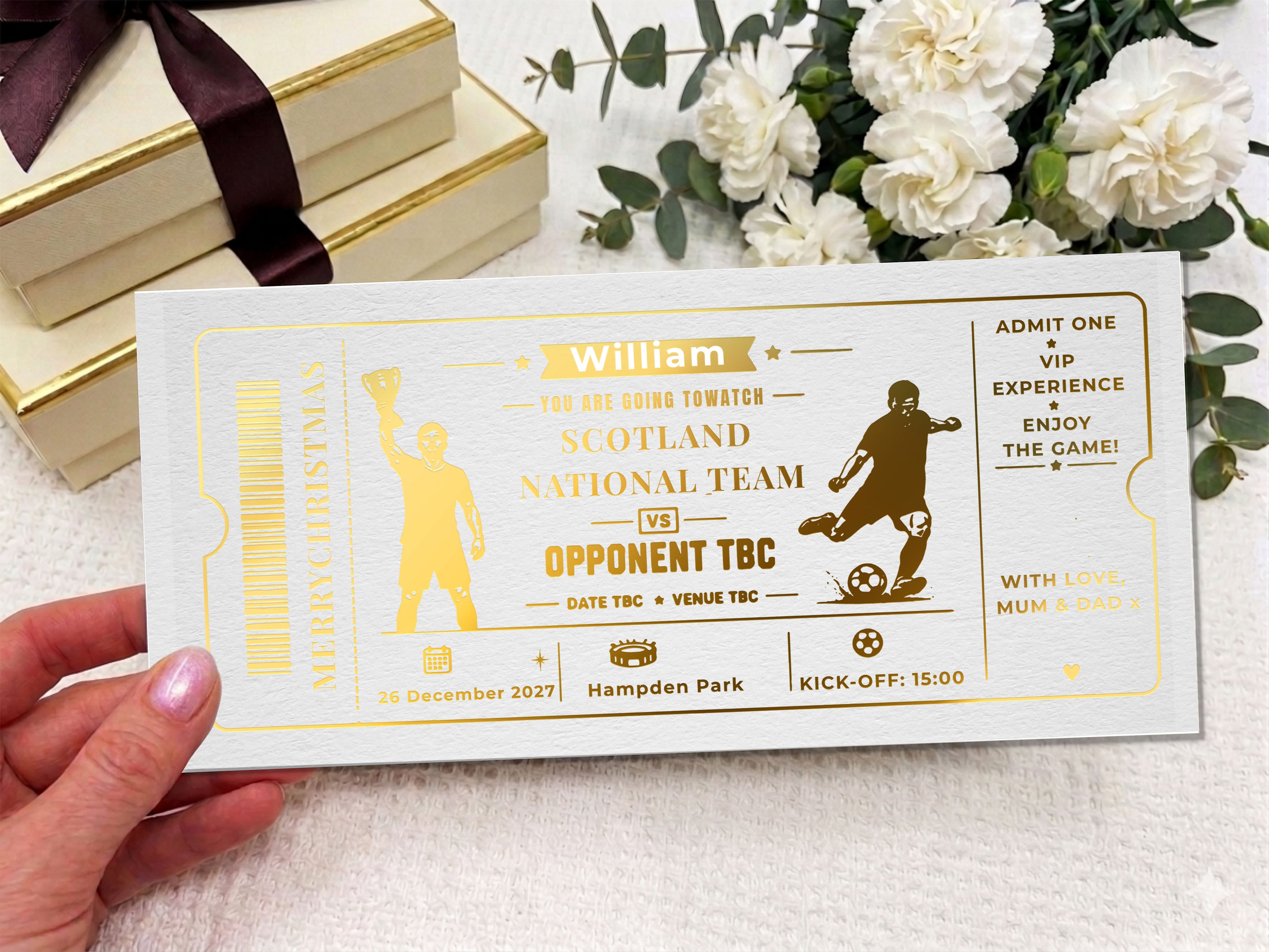 Personalised Scotland Football Match Ticket Voucher (Physical Gift Card)