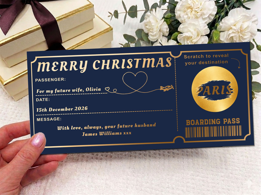 Personalised Paris Boarding Pass Gift – Luxury Scratch Reveal Travel Voucher