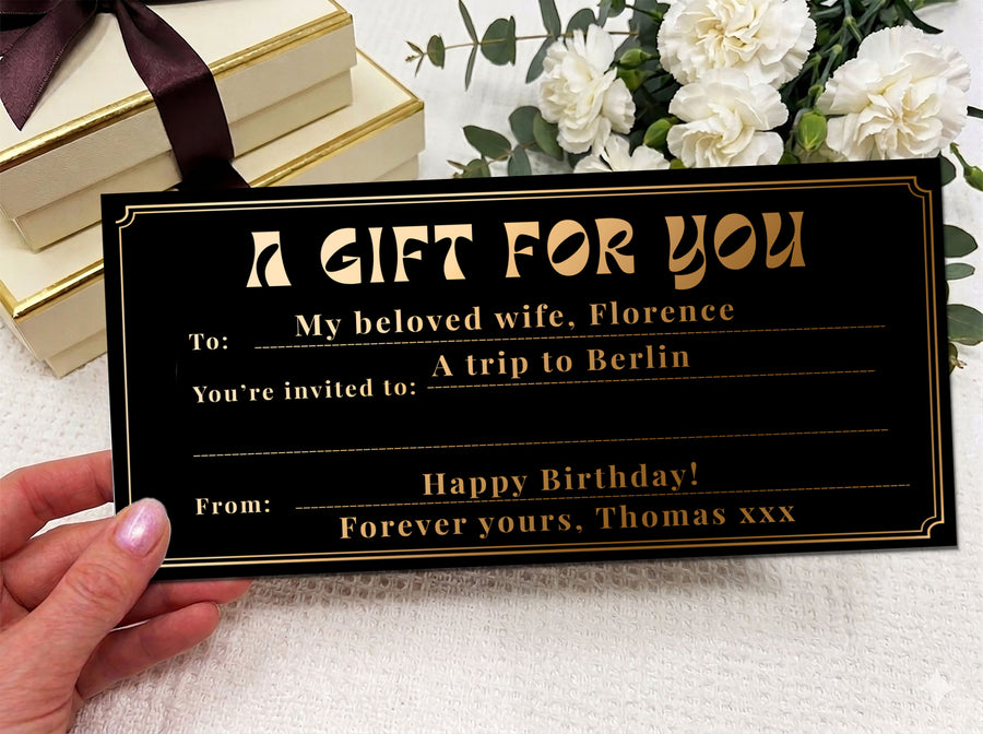 Personalised Gold Foil Gift Card “A Gift For You” – Luxury Physical Voucher