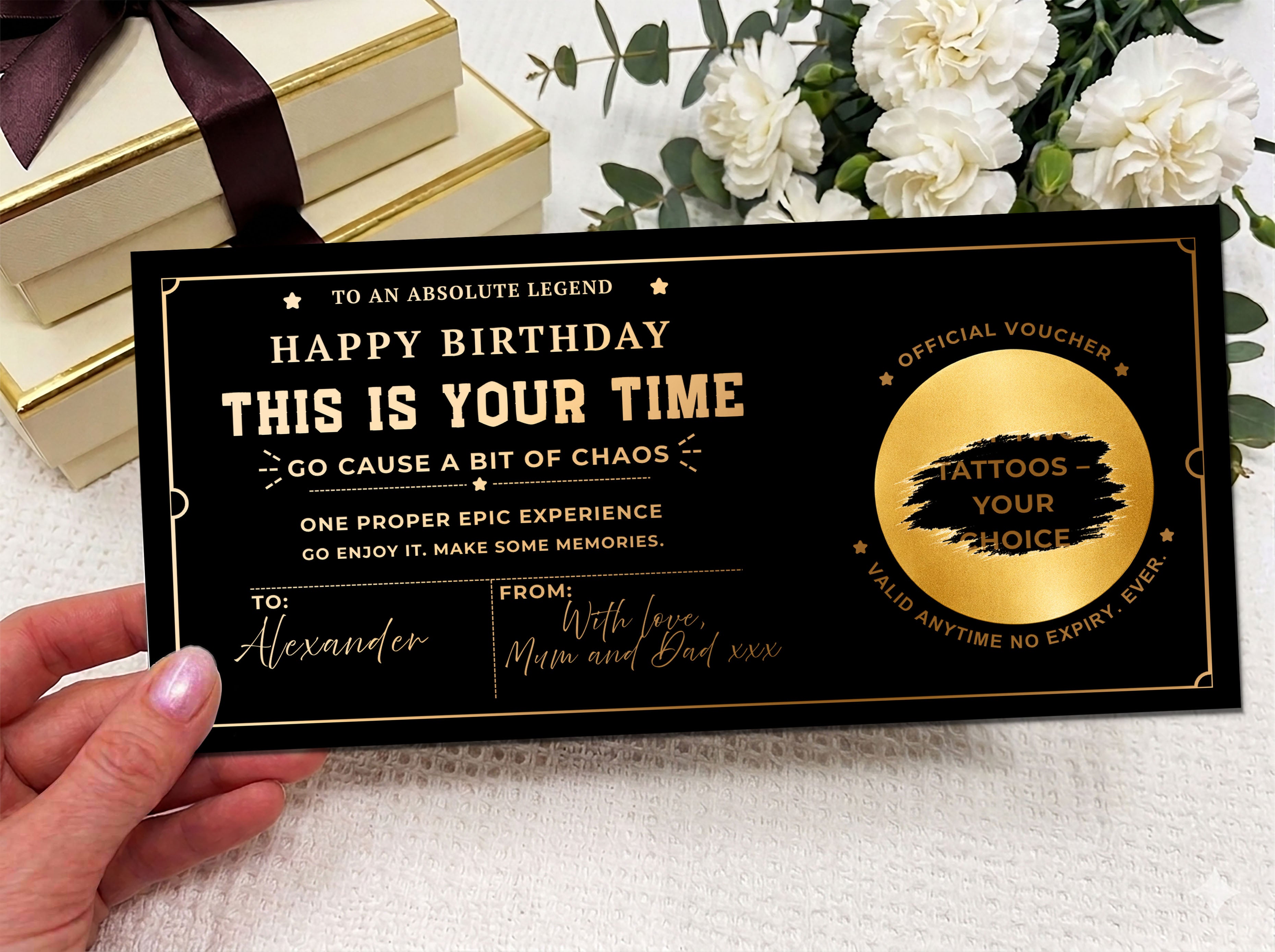 Personalised Tattoo Experience Voucher Card (Physical Gift)