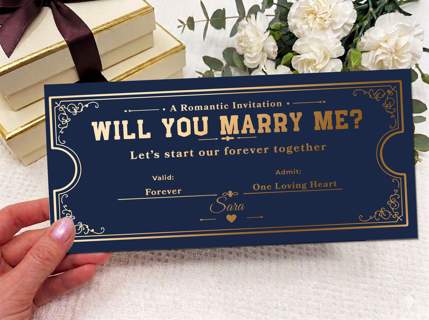 Personalised Proposal Ticket Card – Will You Marry Me Gift, Romantic Engagement Voucher, Custom Keepsake Card