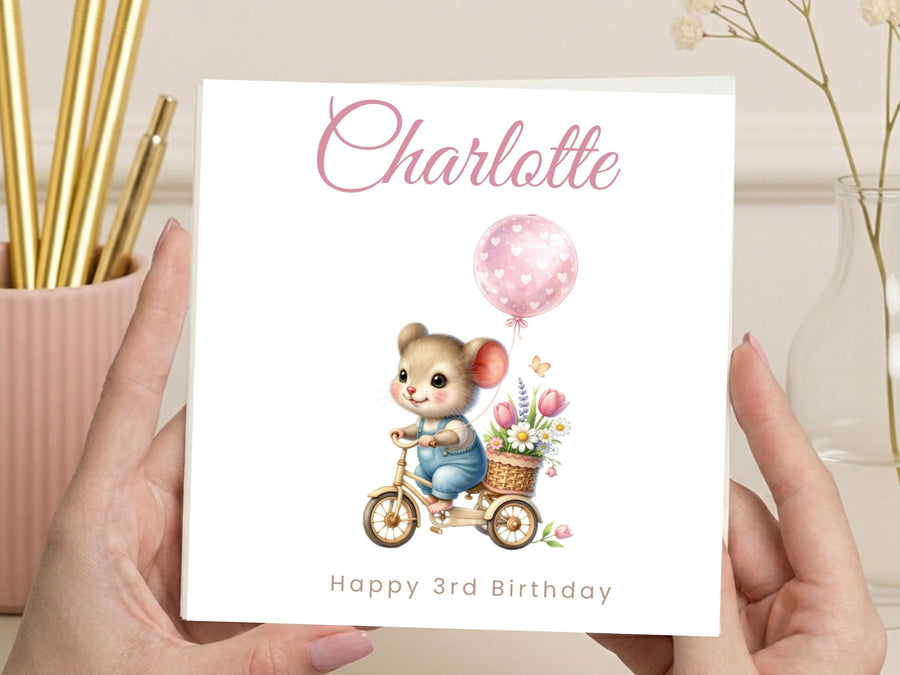 Personalised Birthday Card for Children (Ages 1–9) – Cute Mouse Design