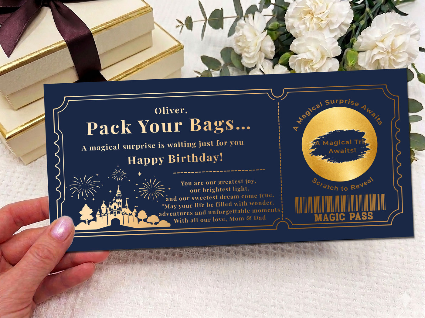 Personalised Disneyland Trip Reveal Scratch Card – Birthday & Christmas Surprise Ticket (Physical Card)