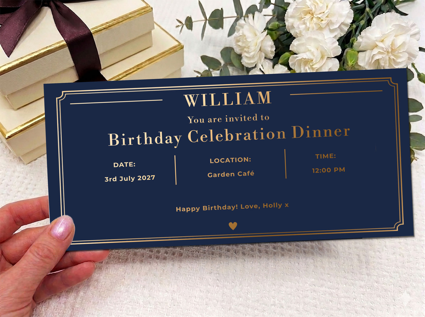 Personalised Birthday Dinner Invitation Card – Luxury Printed Voucher UK