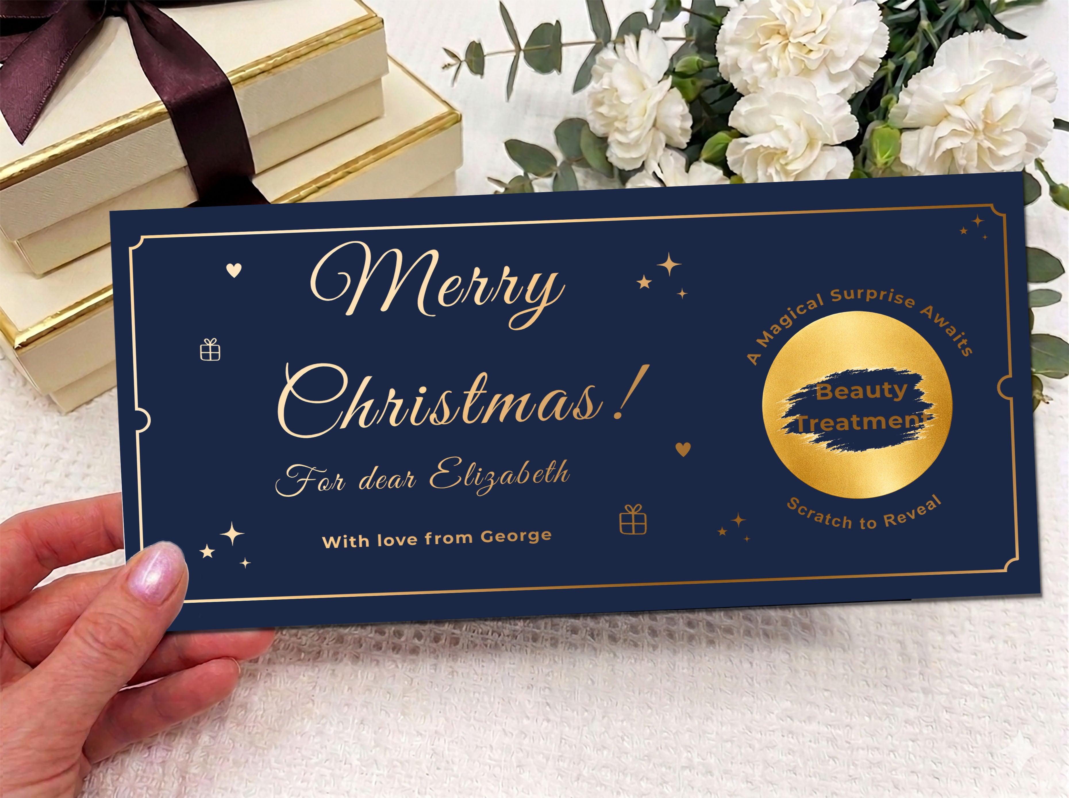 Personalised Scratch Card Gift Voucher – Luxury Beauty Treatment Reveal Card