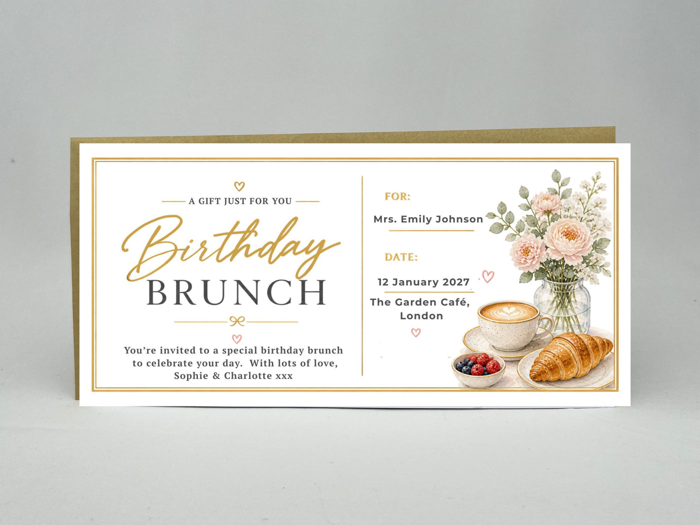 Personalised Birthday Brunch Card – Café Style Floral Coffee Invitation