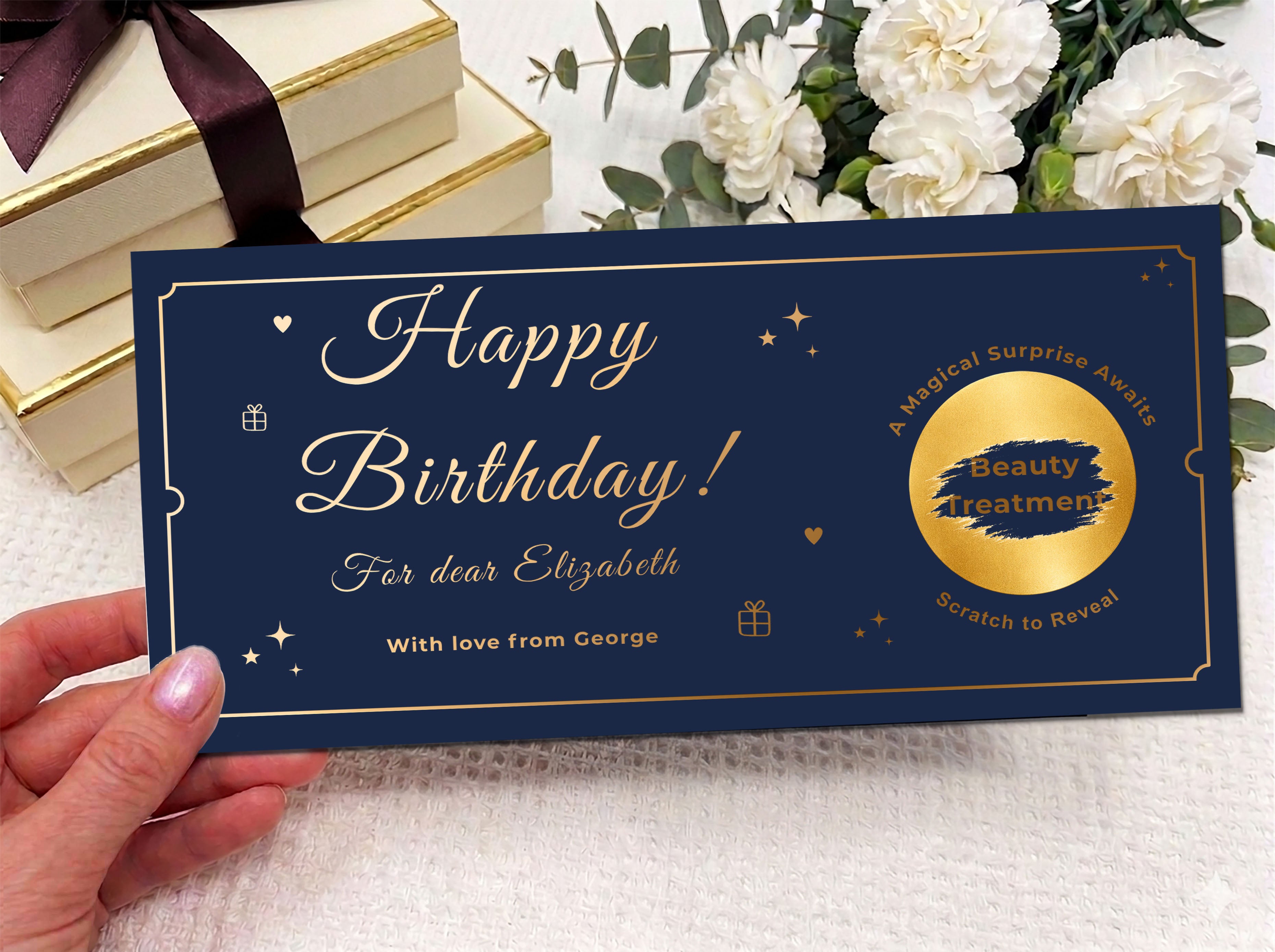 Personalised Scratch Card Gift Voucher – Luxury Beauty Treatment Reveal Card