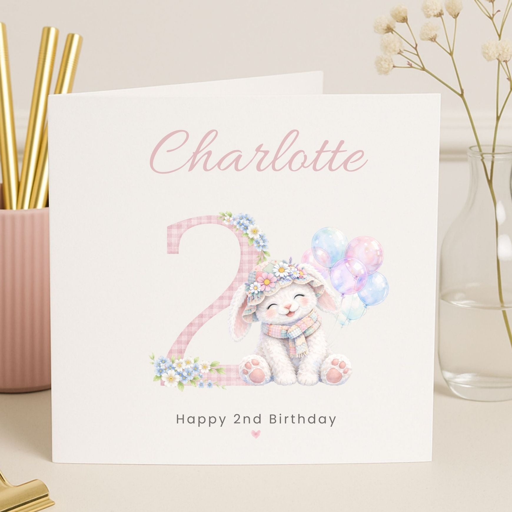 Personalised Birthday Card for Girls Ages 1–9 – Cute Bunny Design